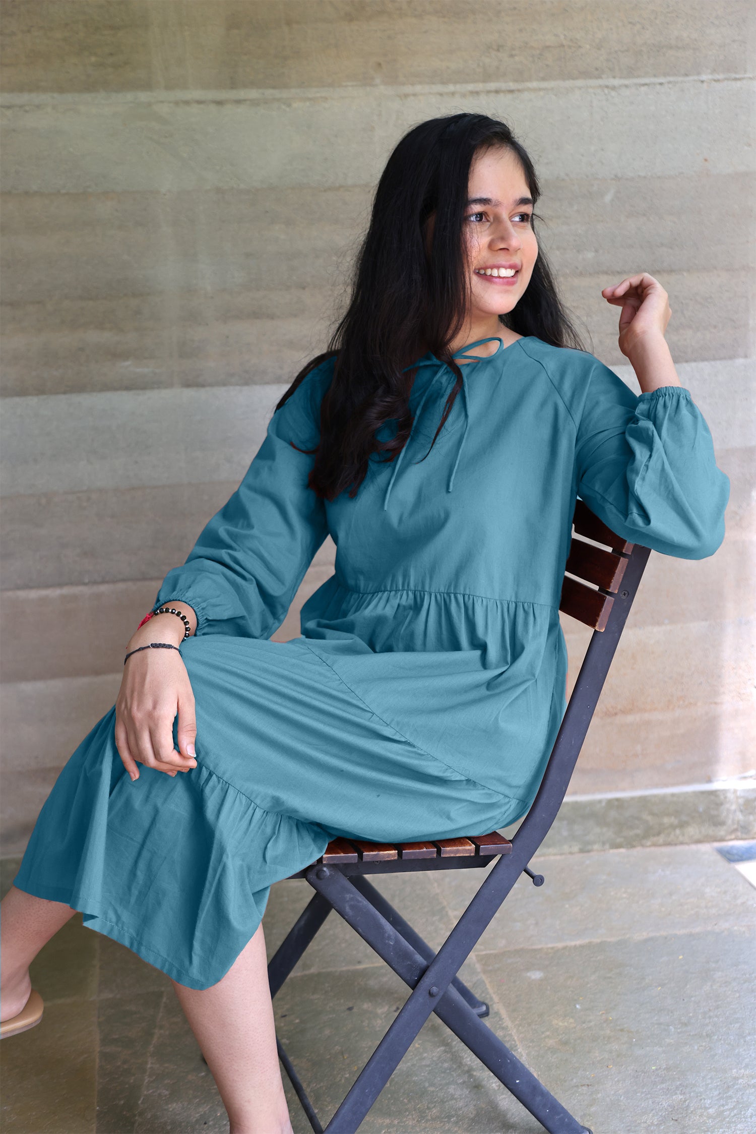 Tiered fine Cotton Teal Dress sizyx Tiered fine Cotton Teal Dress sizyx