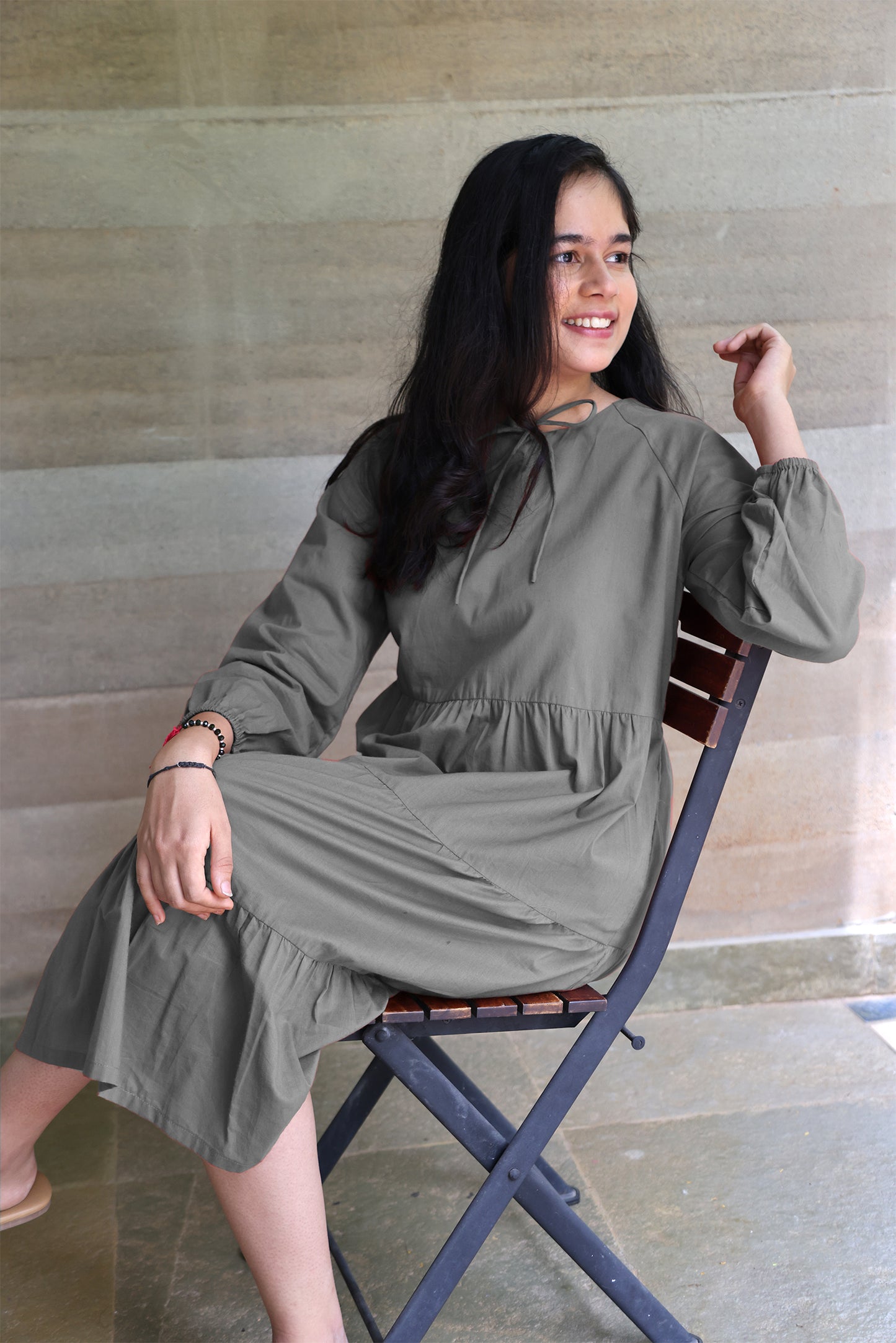 Tiered fine Cotton Grey Dress