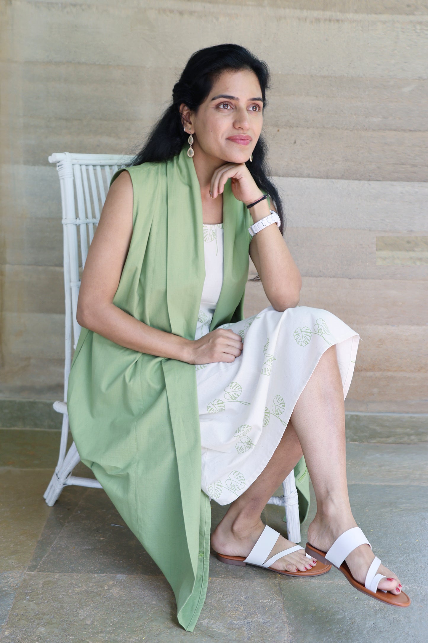 Sage Green Medium Weight Cotton Sleeveless Shrug