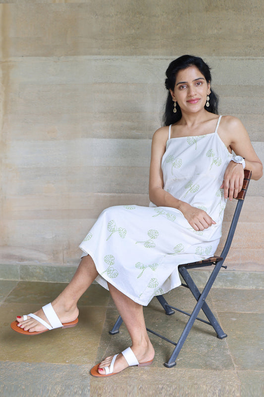 strapped-maxi-off-white-and-green-botanical-printed-dress