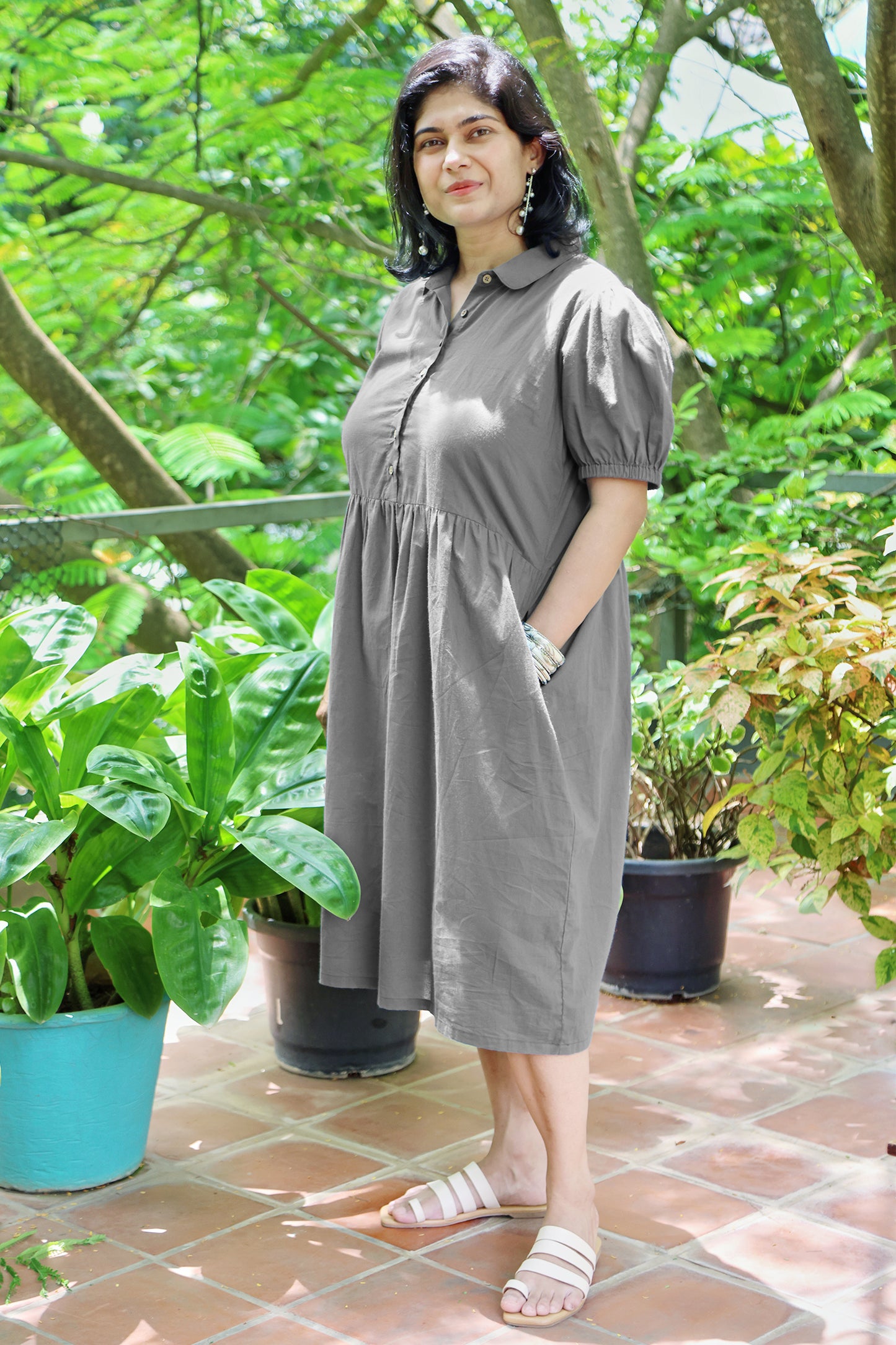 Collared Fine Cotton Grey Dress