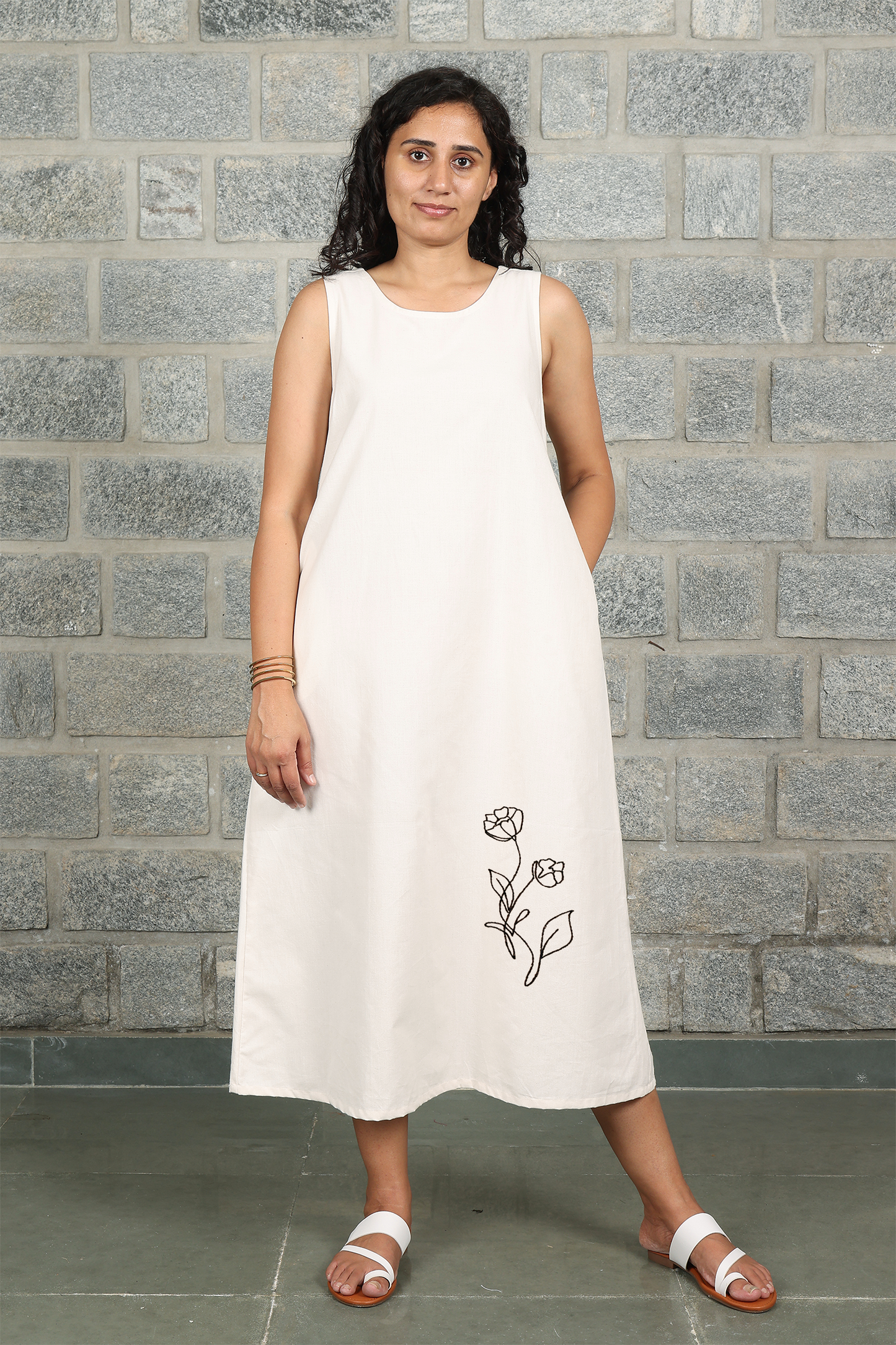Kora Sleeveless Maxi Dress with Embroidery