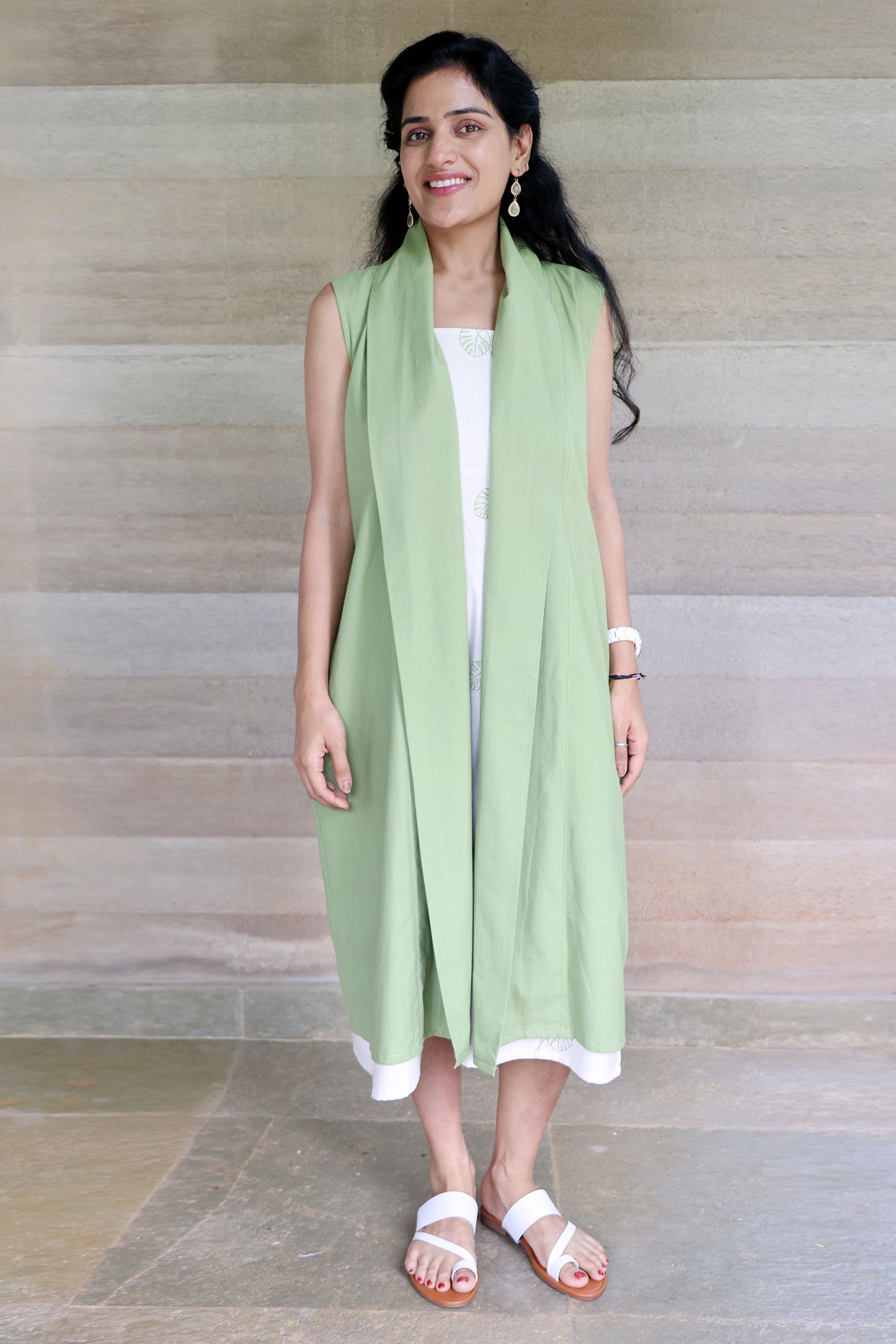 Sage Green Medium Weight Cotton Sleeveless Shrug