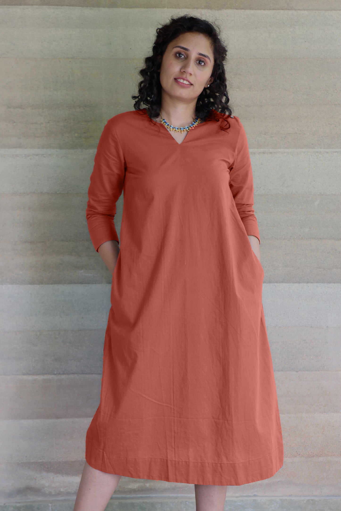 Brown Light Weight Pure Cotton Kurta Midi Dress