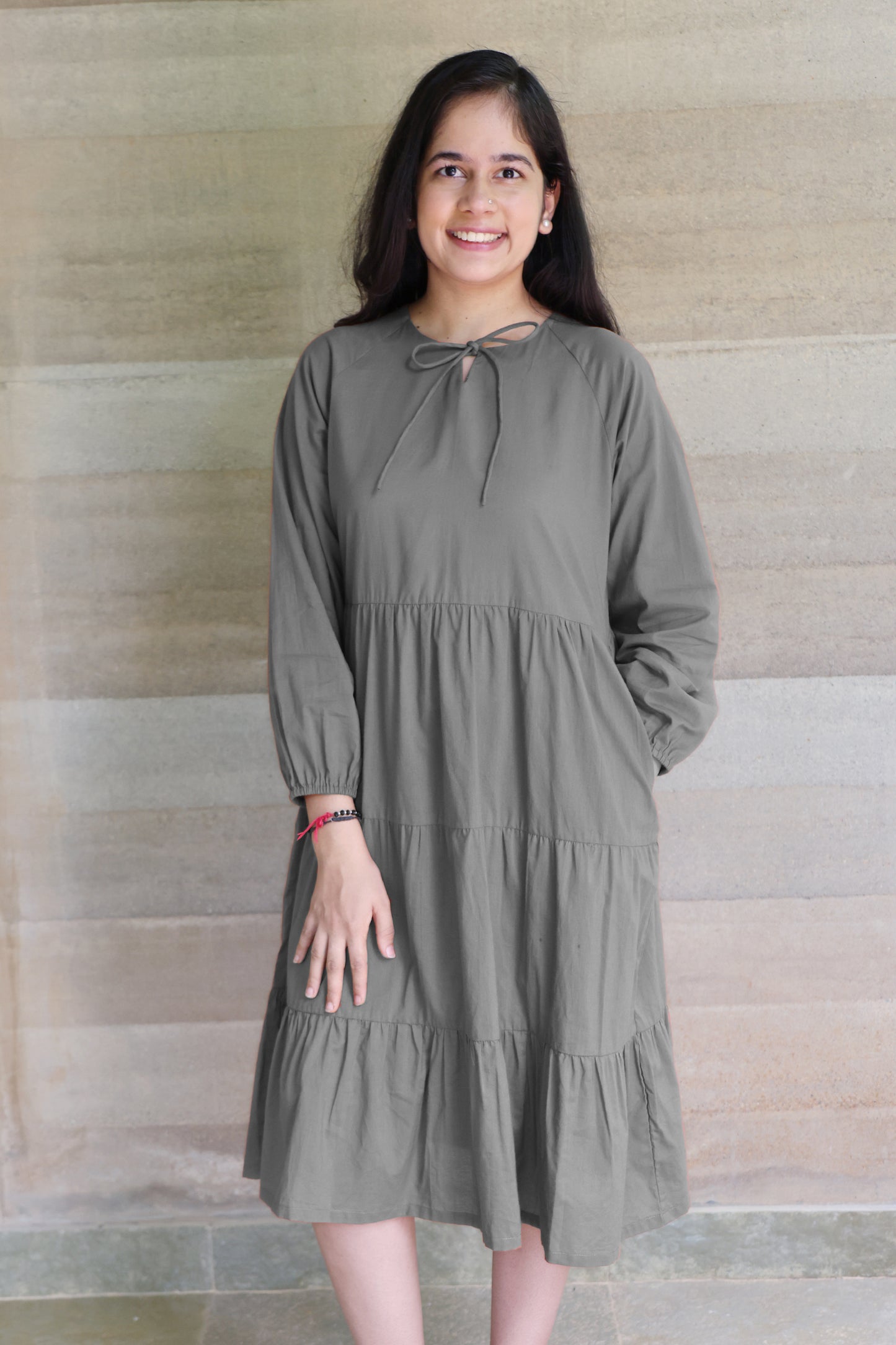 Tiered fine Cotton Grey Dress