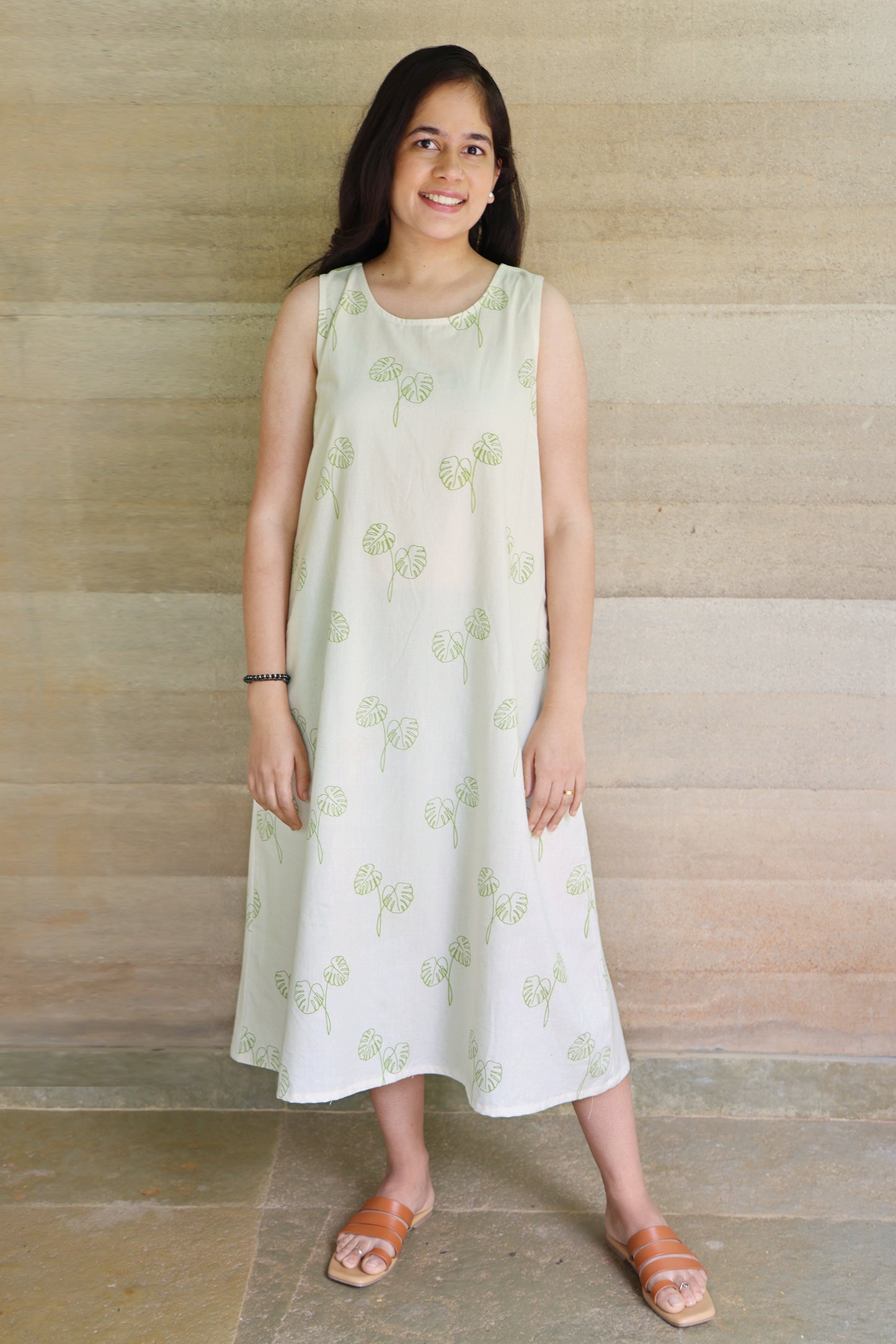 Off-White Botanical Printed Sleeveless Maxi Dress