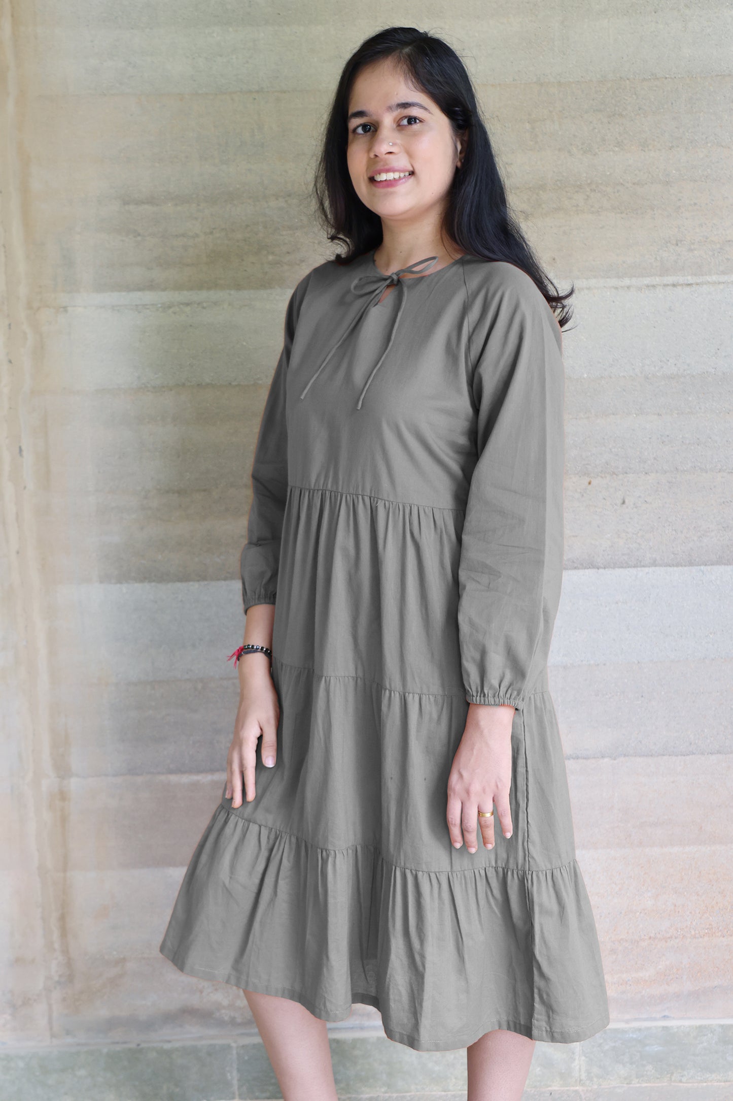 Tiered fine Cotton Grey Dress