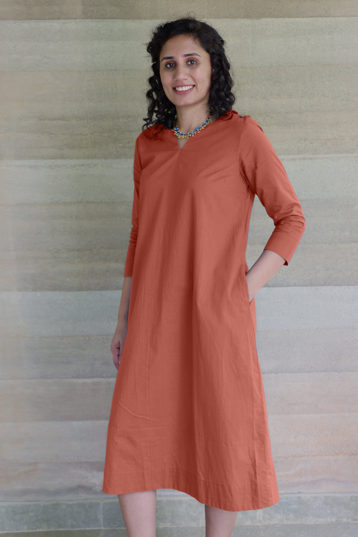 Brown Light Weight Pure Cotton Kurta Midi Dress