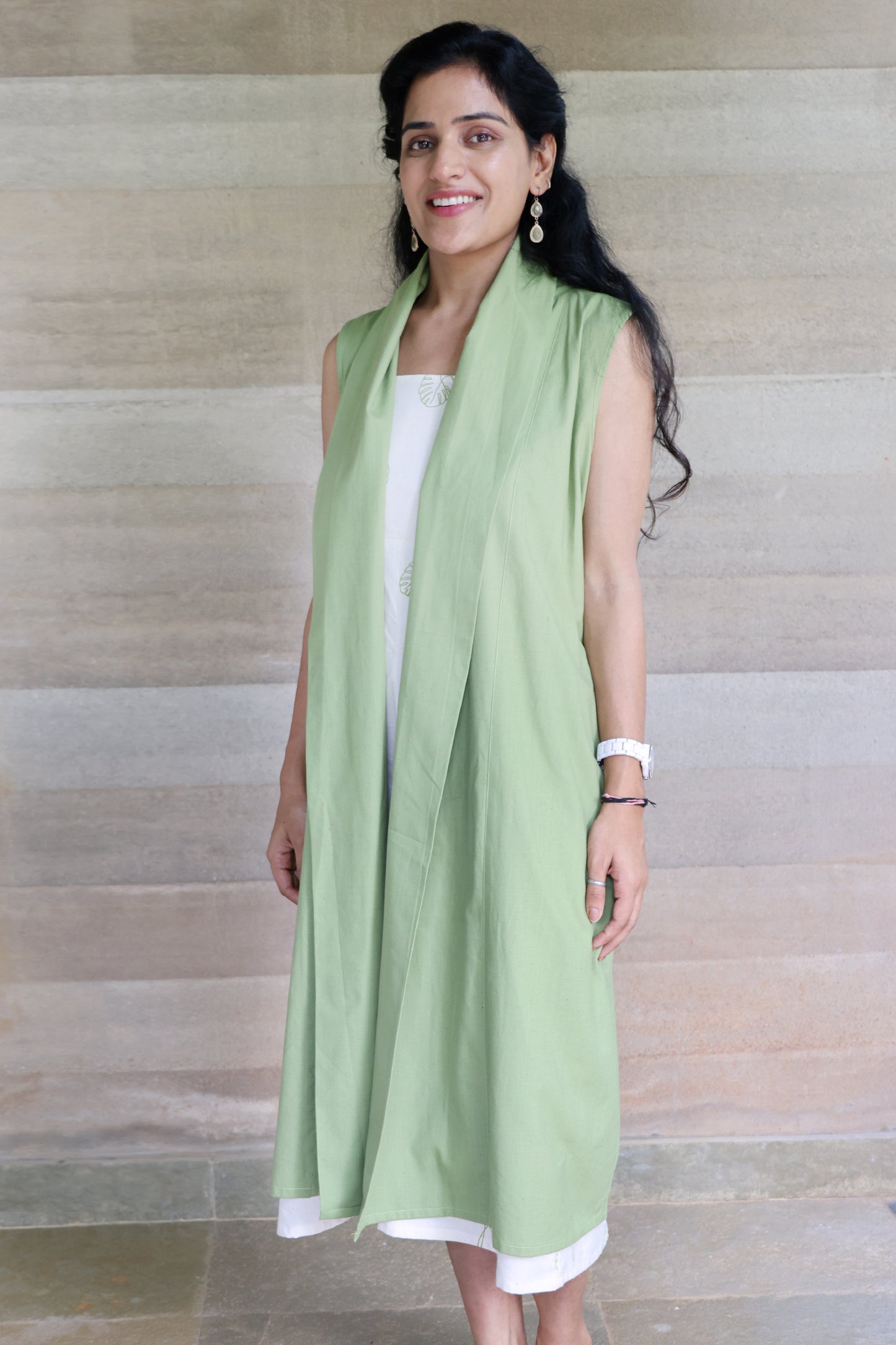 Sage Green Medium Weight Cotton Sleeveless Shrug