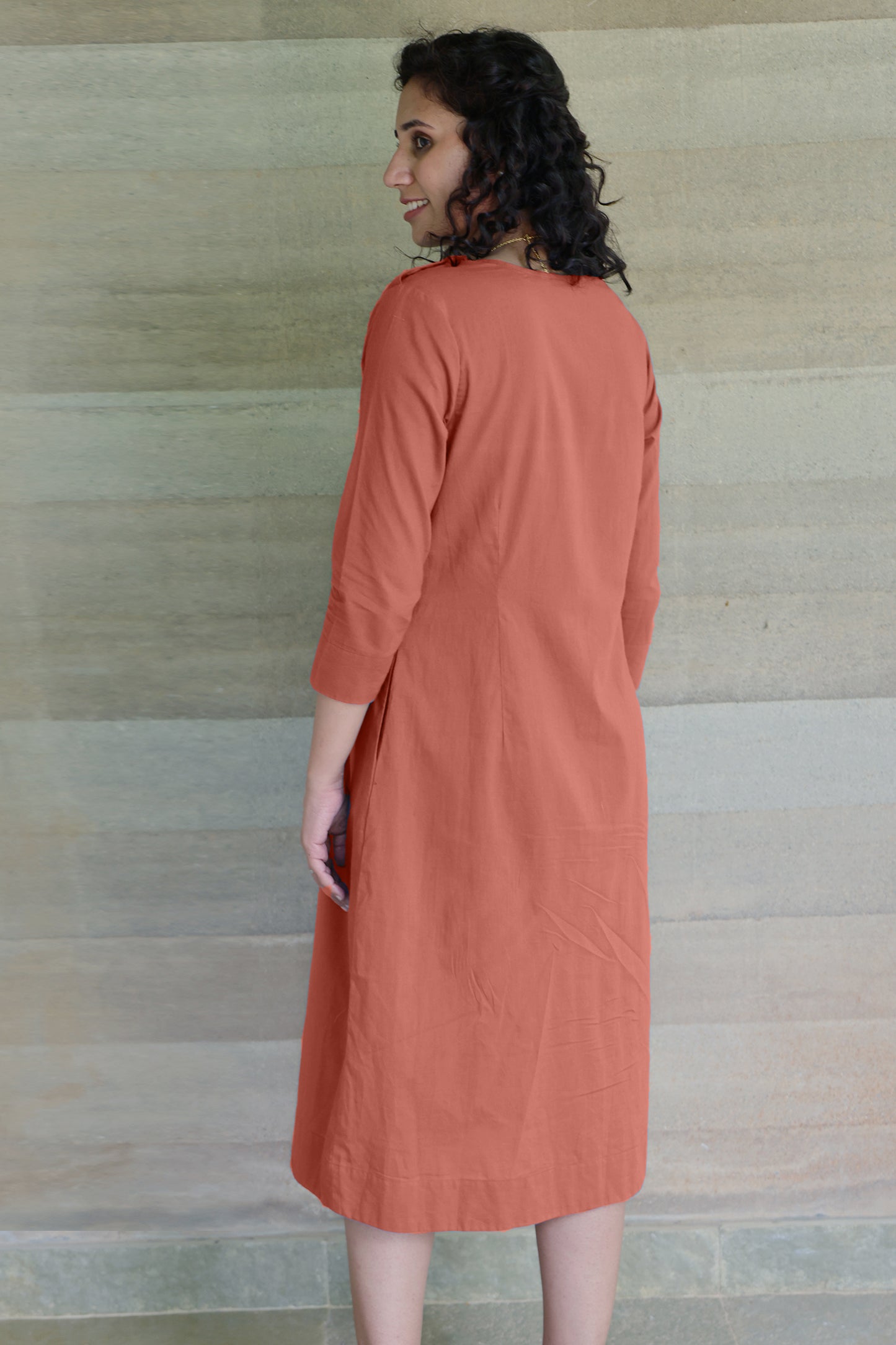 Brown Light Weight Pure Cotton Kurta Midi Dress