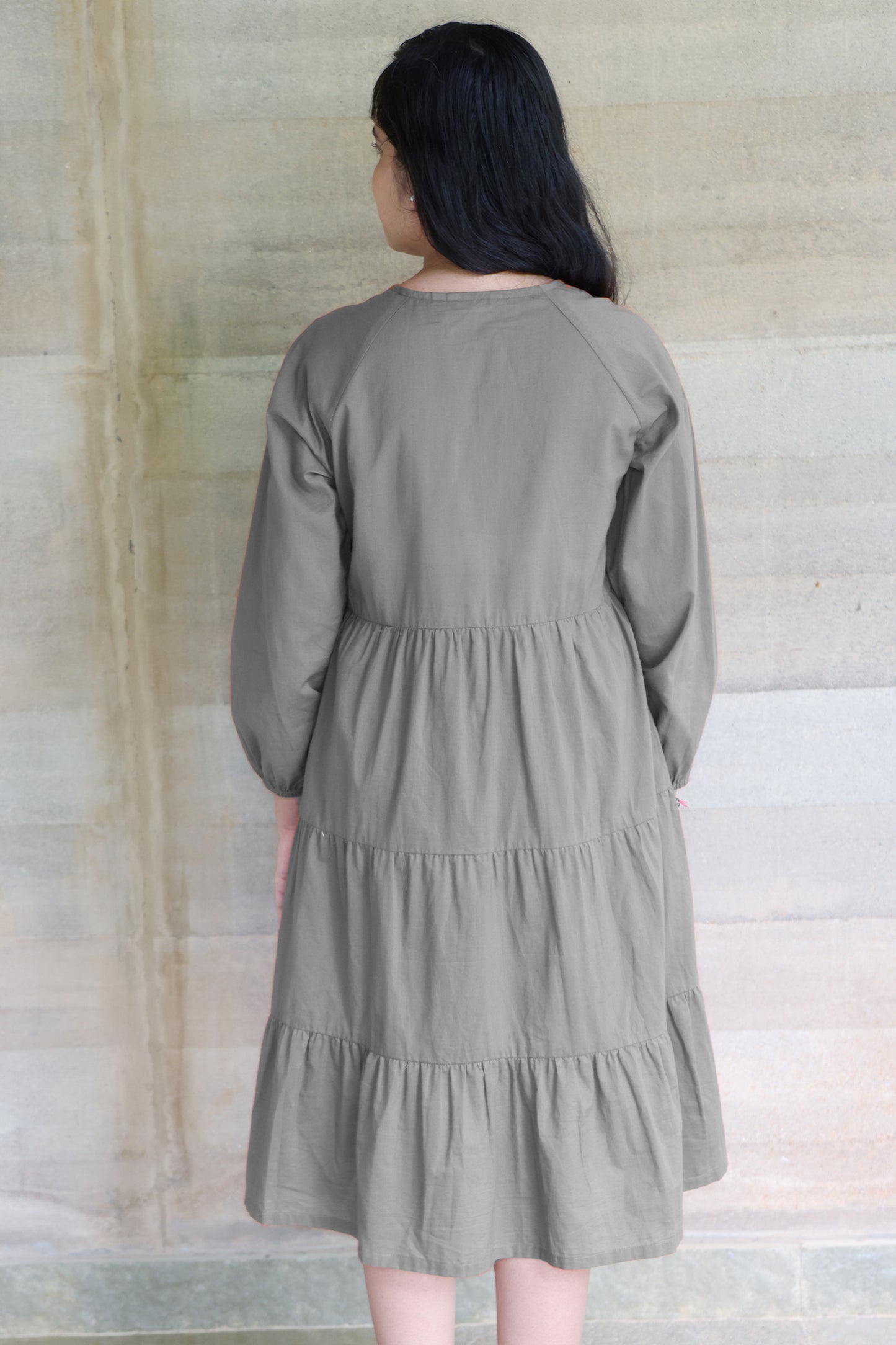 Tiered fine Cotton Grey Dress