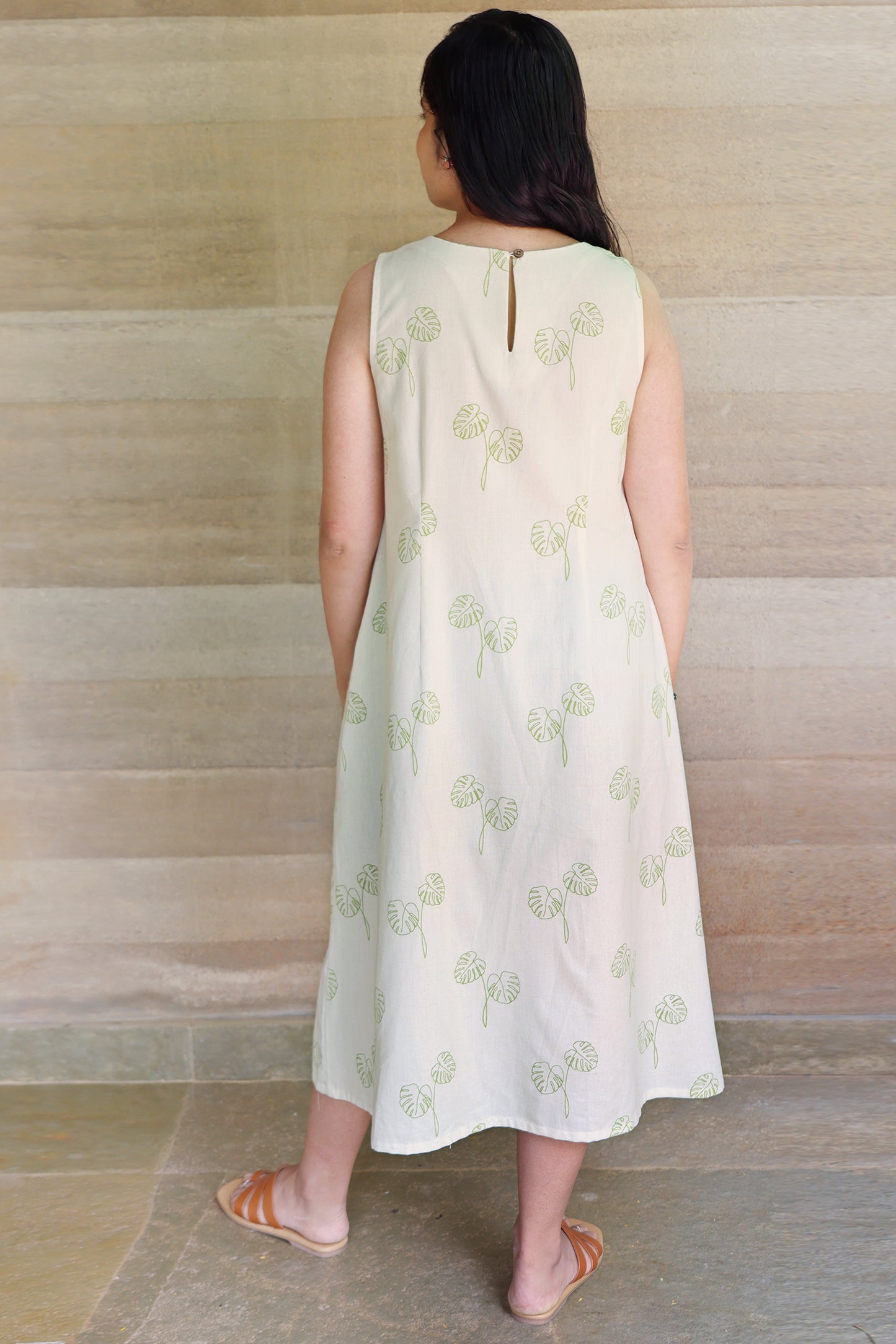 Off-White Botanical Printed Sleeveless Maxi Dress