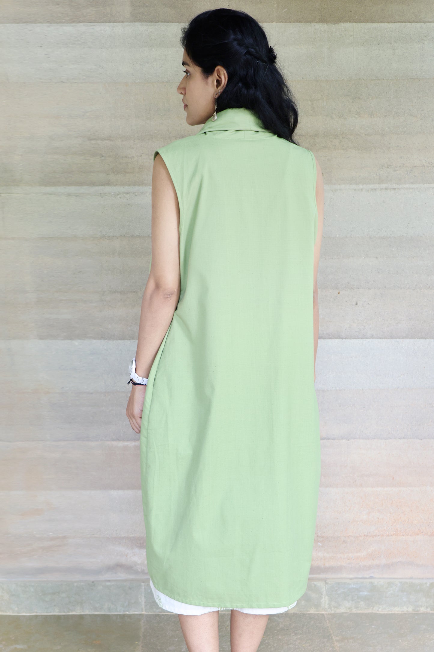 Sage Green Medium Weight Cotton Sleeveless Shrug