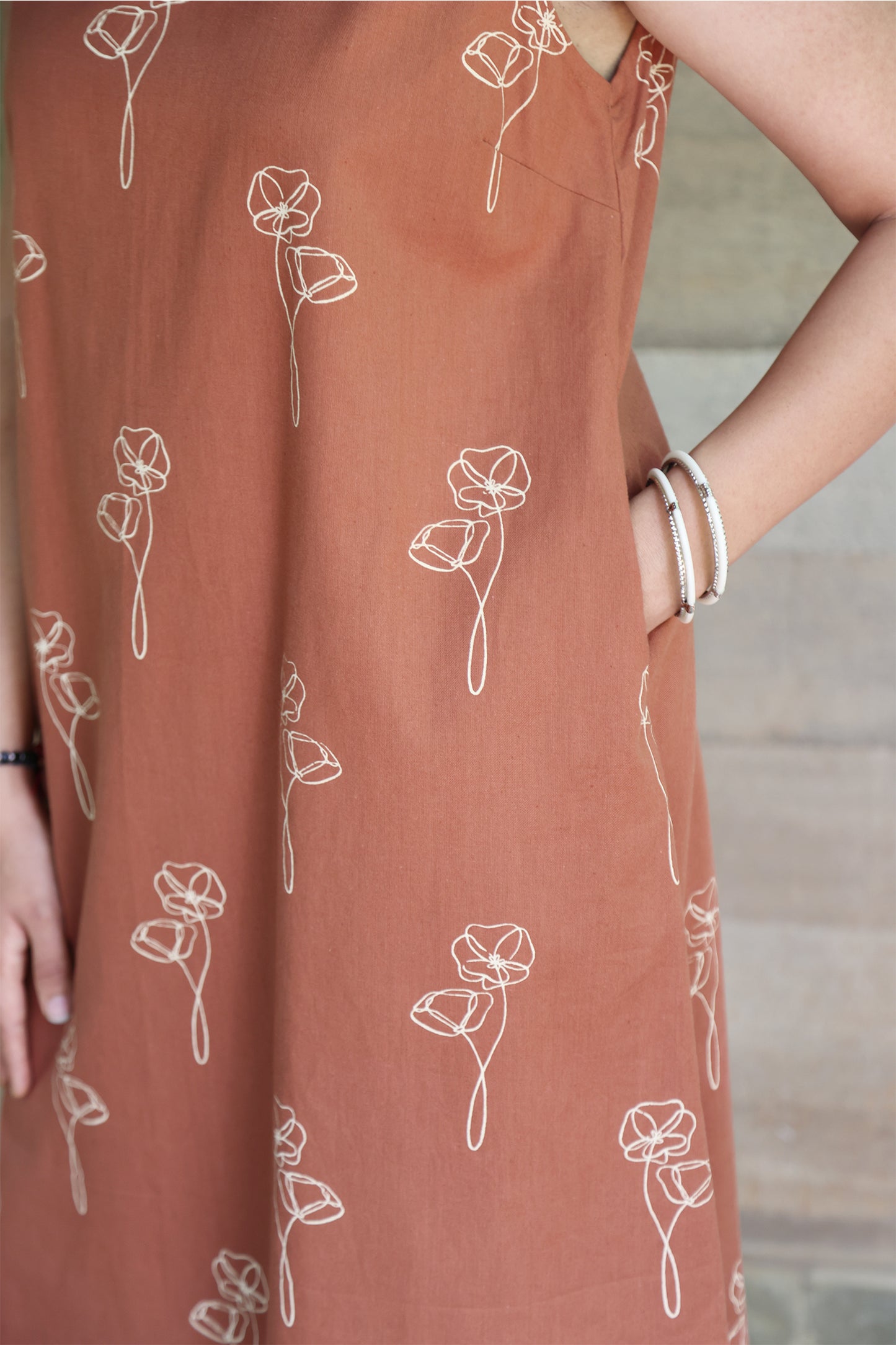 Brown Botanical Printed Sleeveless Maxi Dress