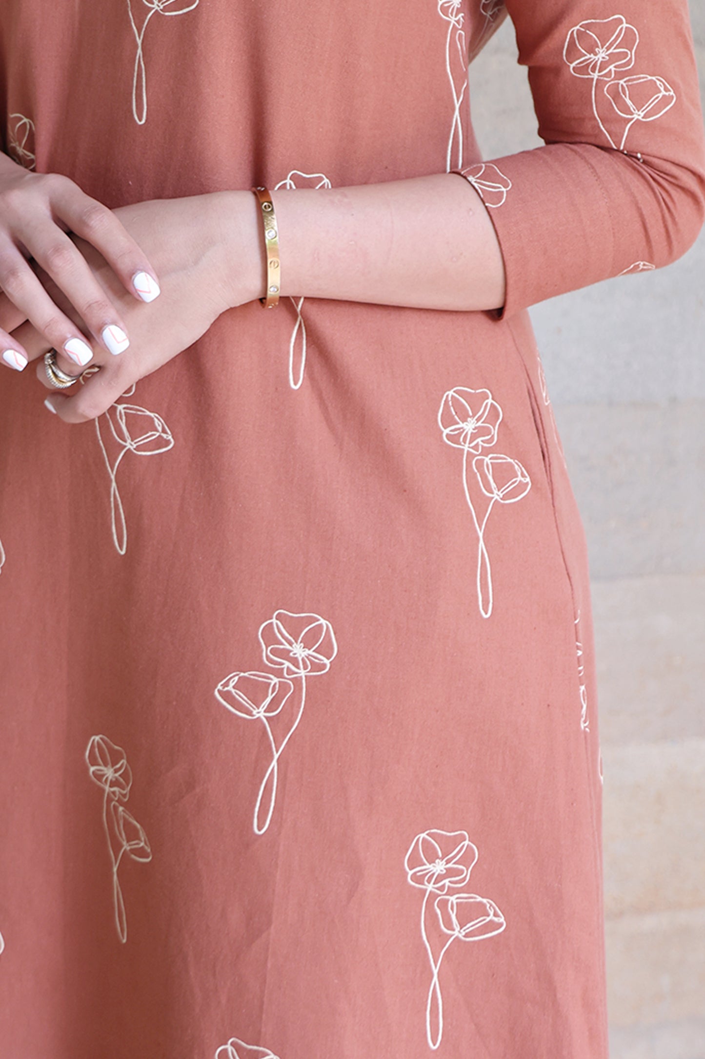 Brown Printed Pure Cotton Midi Dress