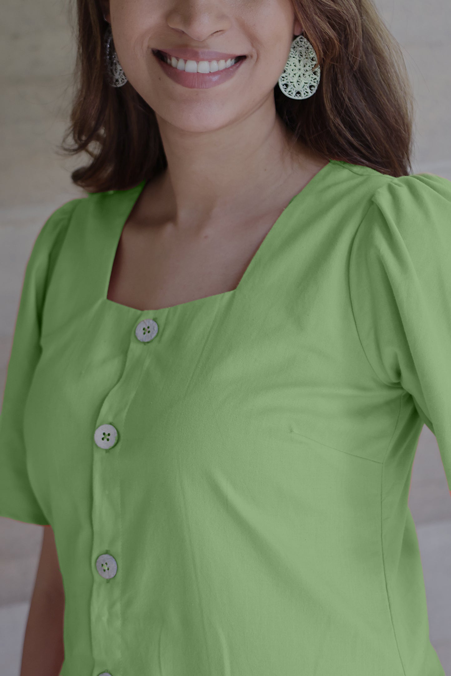 Square Neck A Line Dress in Monotone Solid Sage Green