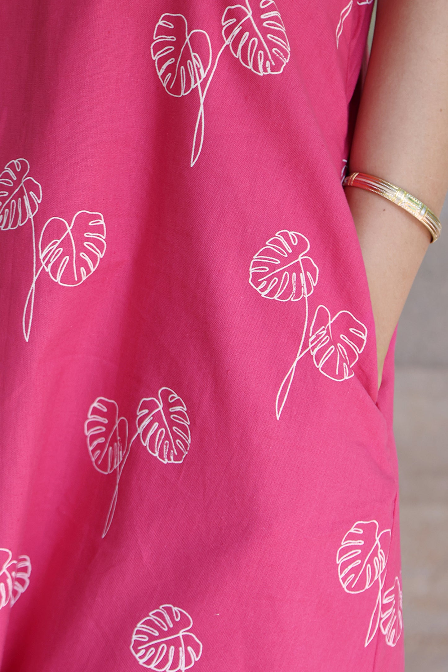 Strapped Maxi Viva Magenta and Off White Botanical Printed Dress