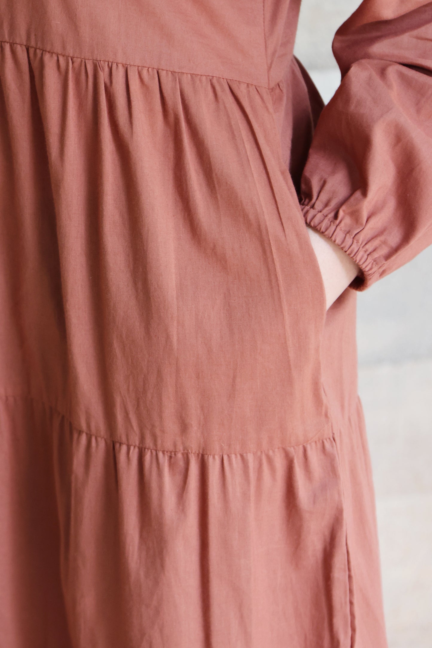 Tiered fine Cotton Brown Dress