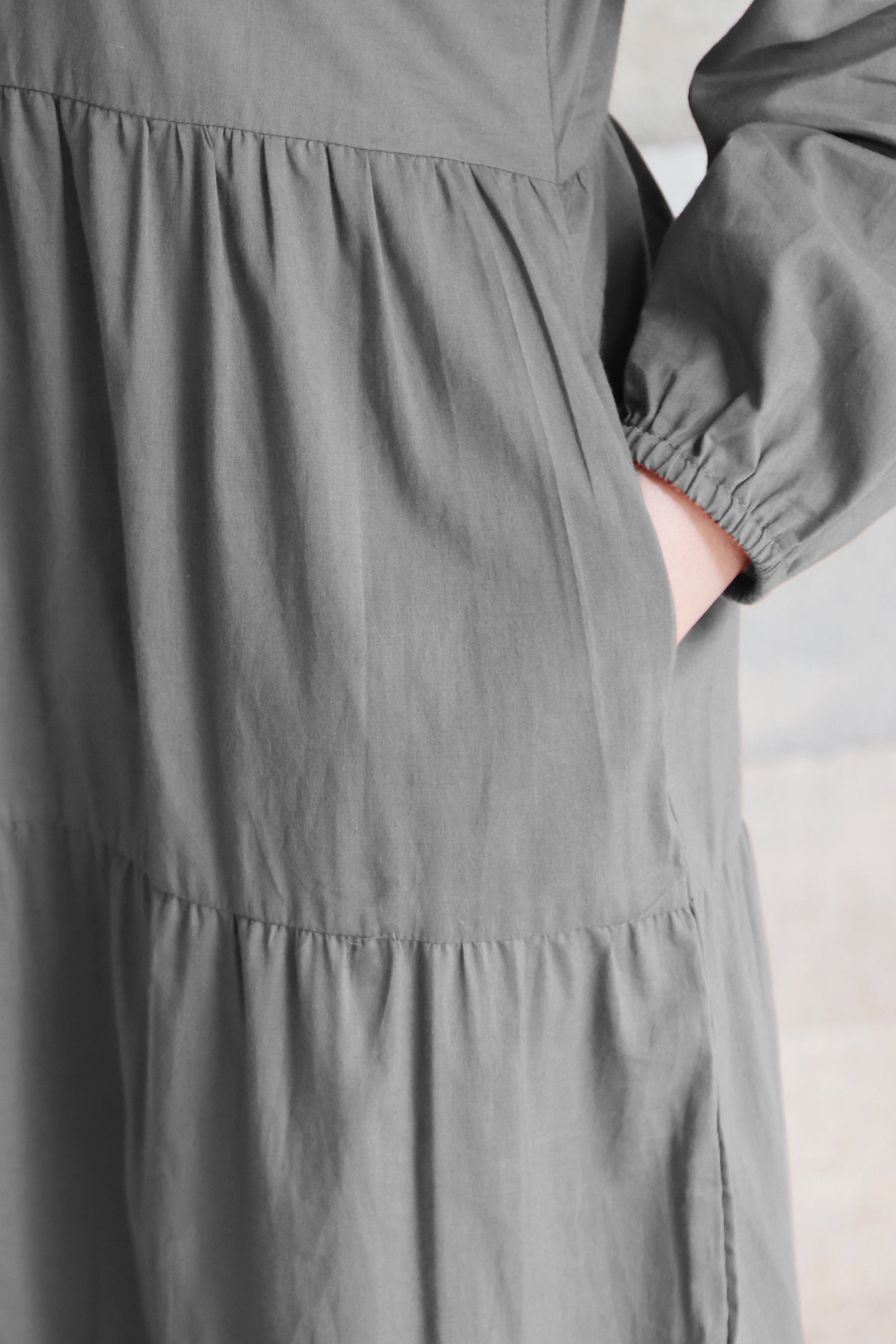 Tiered fine Cotton Grey Dress
