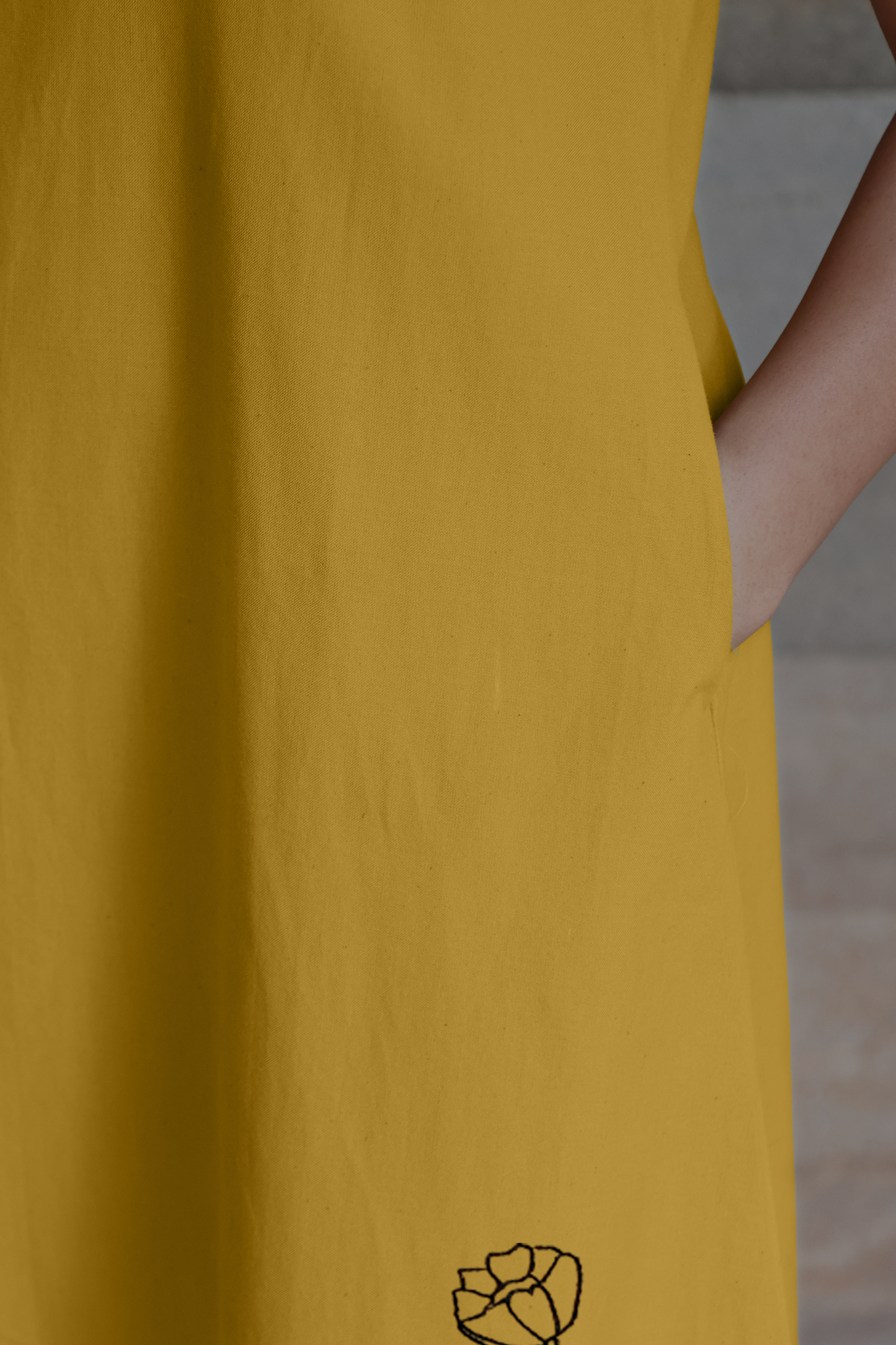 Ochre Yellow Sleeveless Maxi Dress with Embroidery