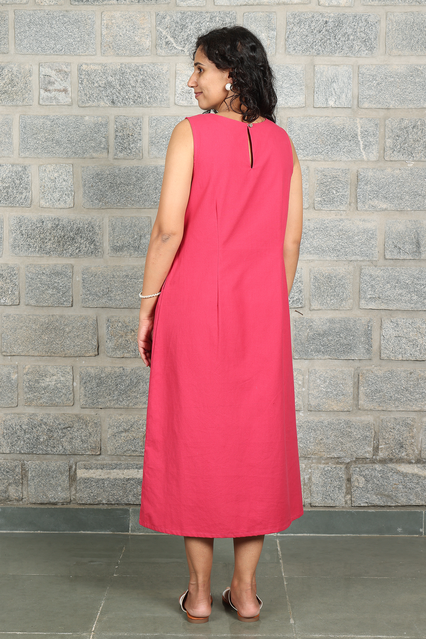 Viva Magenta Sleeveless Maxi Dress with Embroidery
