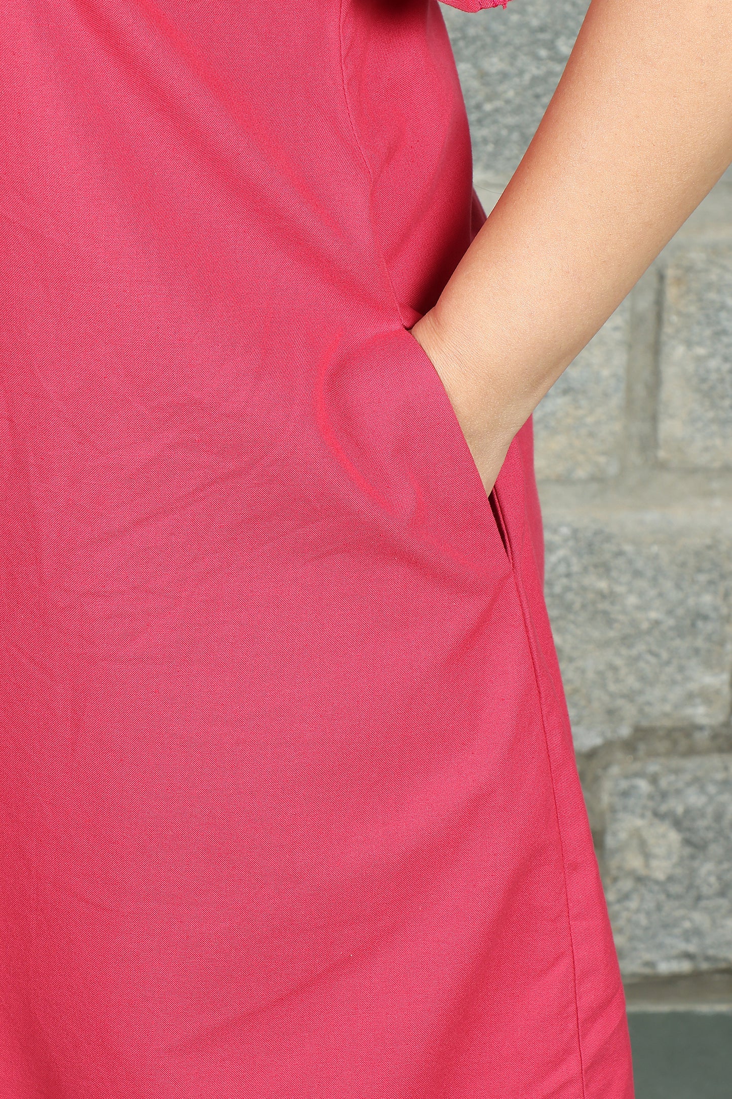 Square Neck A Line Dress in Monotone Solid Viva Magenta