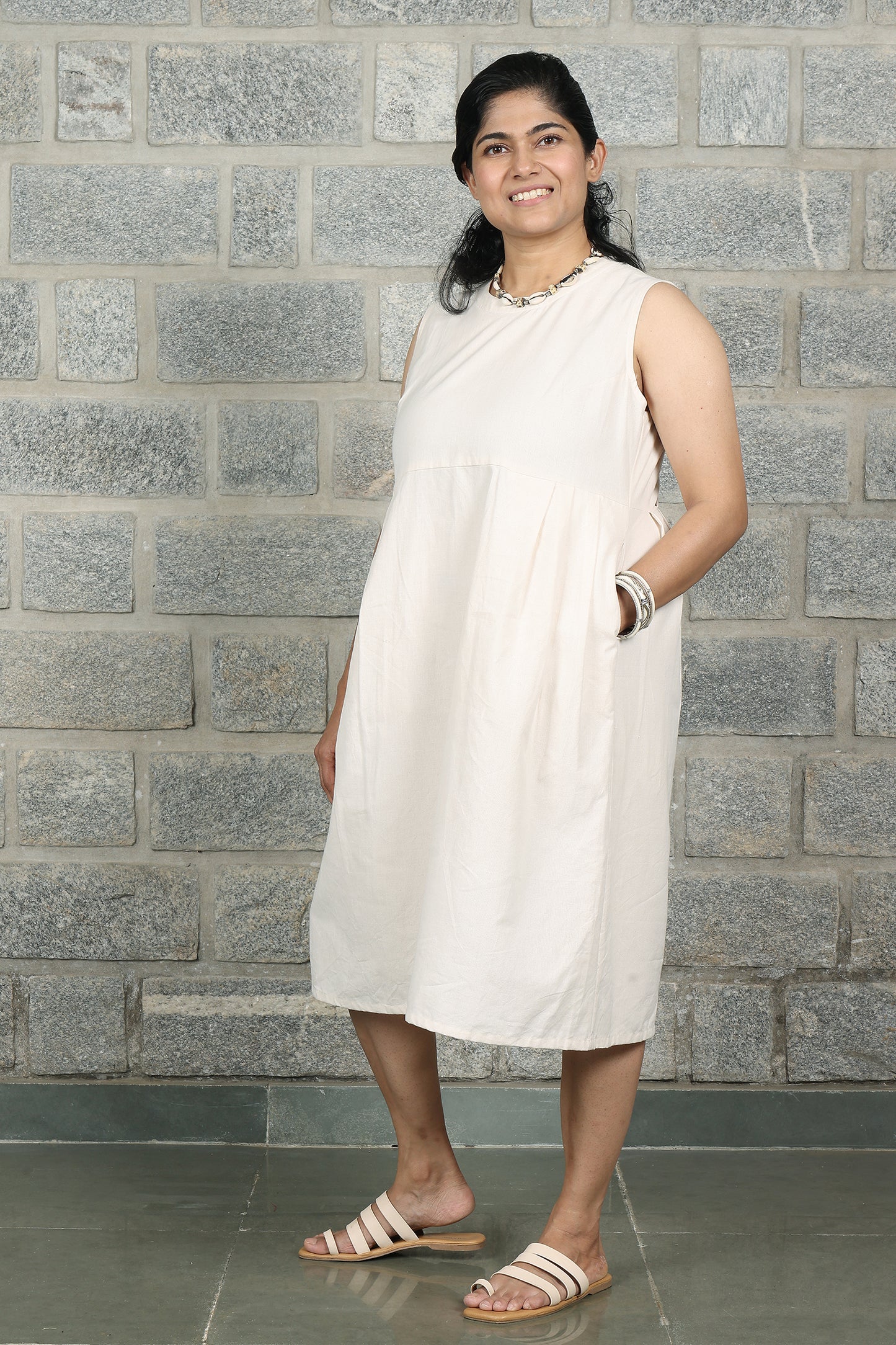 Round Neck Sleeveless Pleated Kora Dress