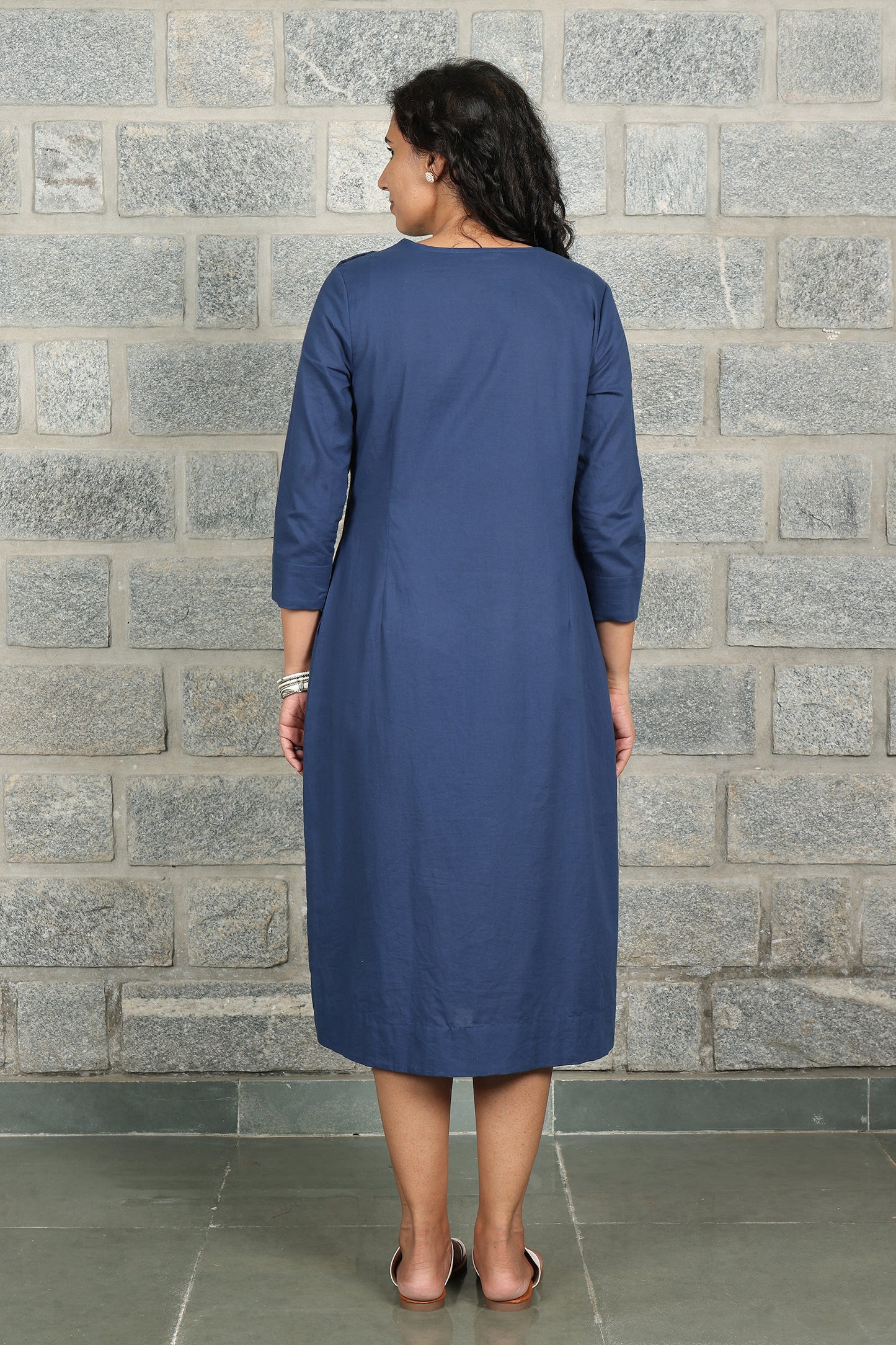 Navy Blue Light weight pure cotton Kurta Midi Dress