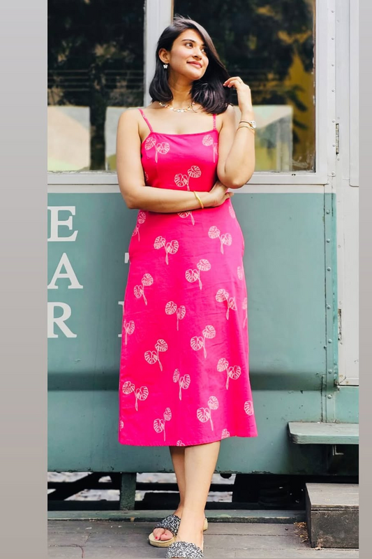 strapped-maxi-viva-magenta-and-off-white-botanical-printed-dress