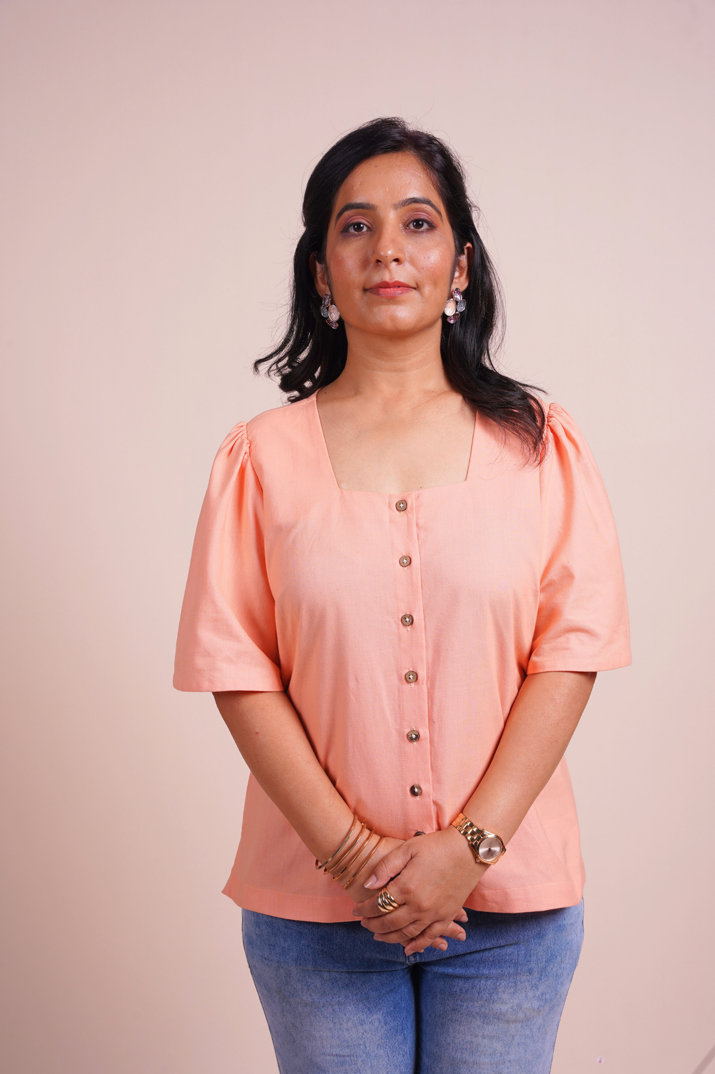 Peach Fuzz Flared Sleeve Charm Top