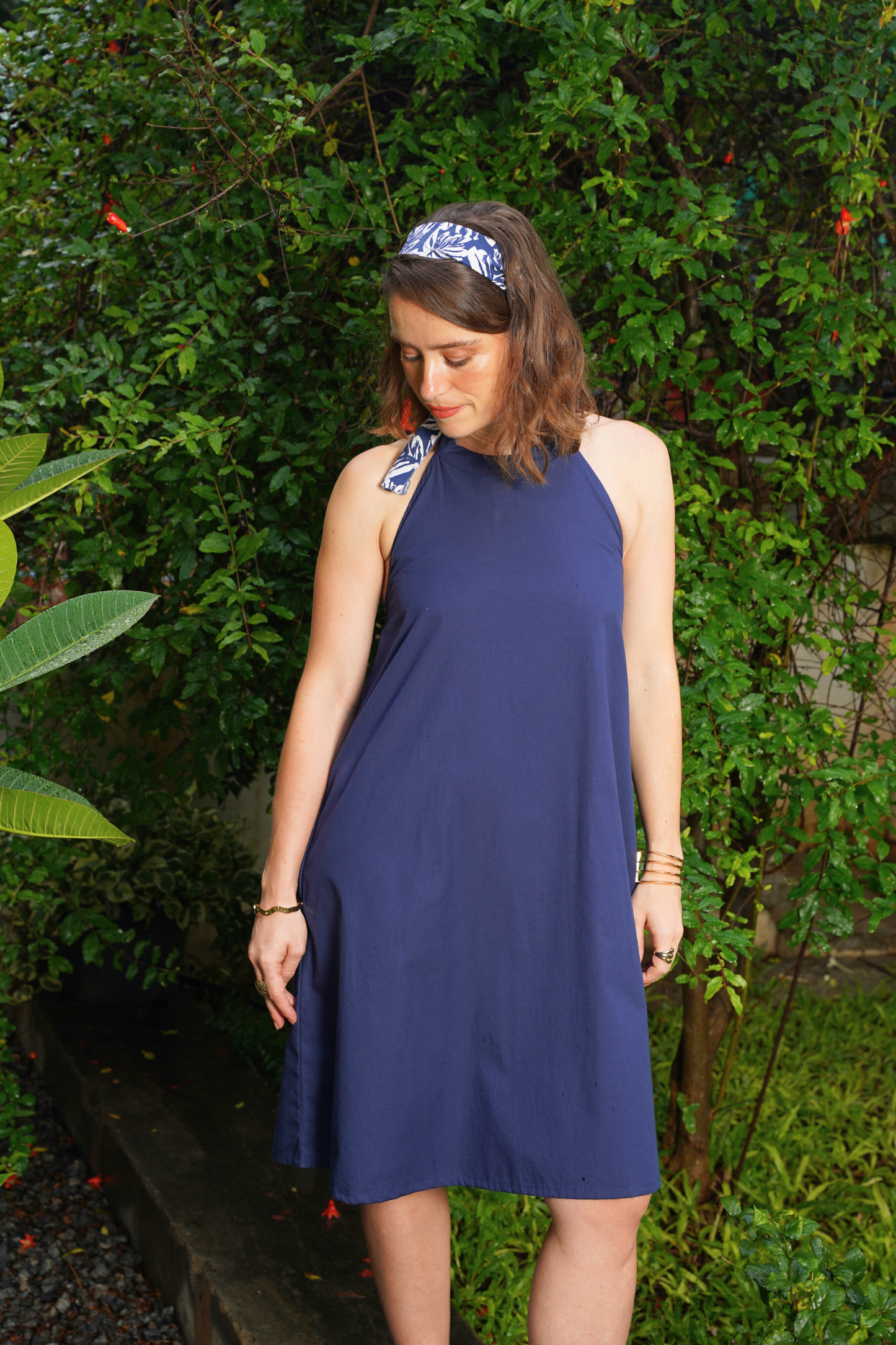Navy Luxe Halter Dress