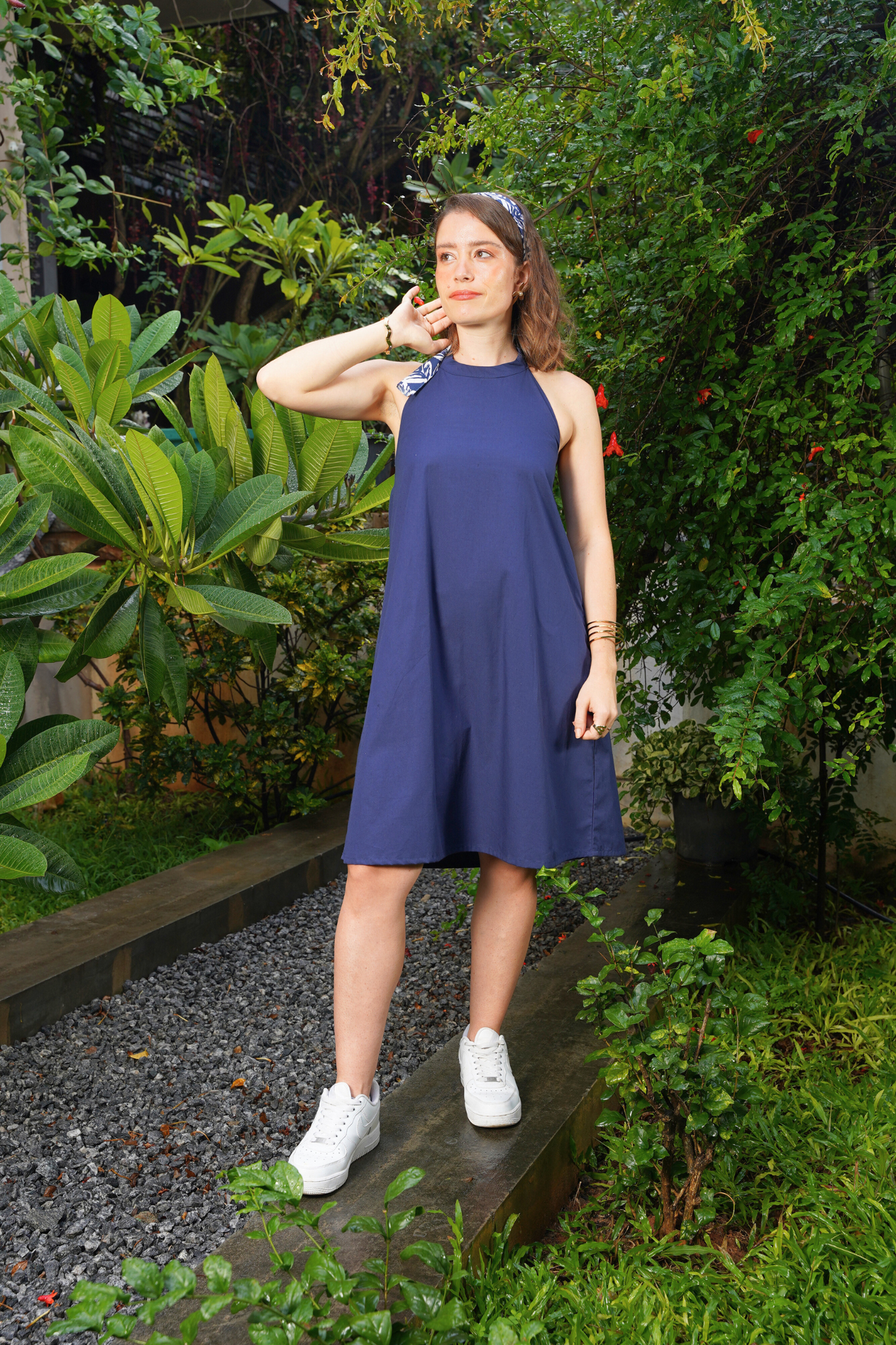 Navy Luxe Halter Dress