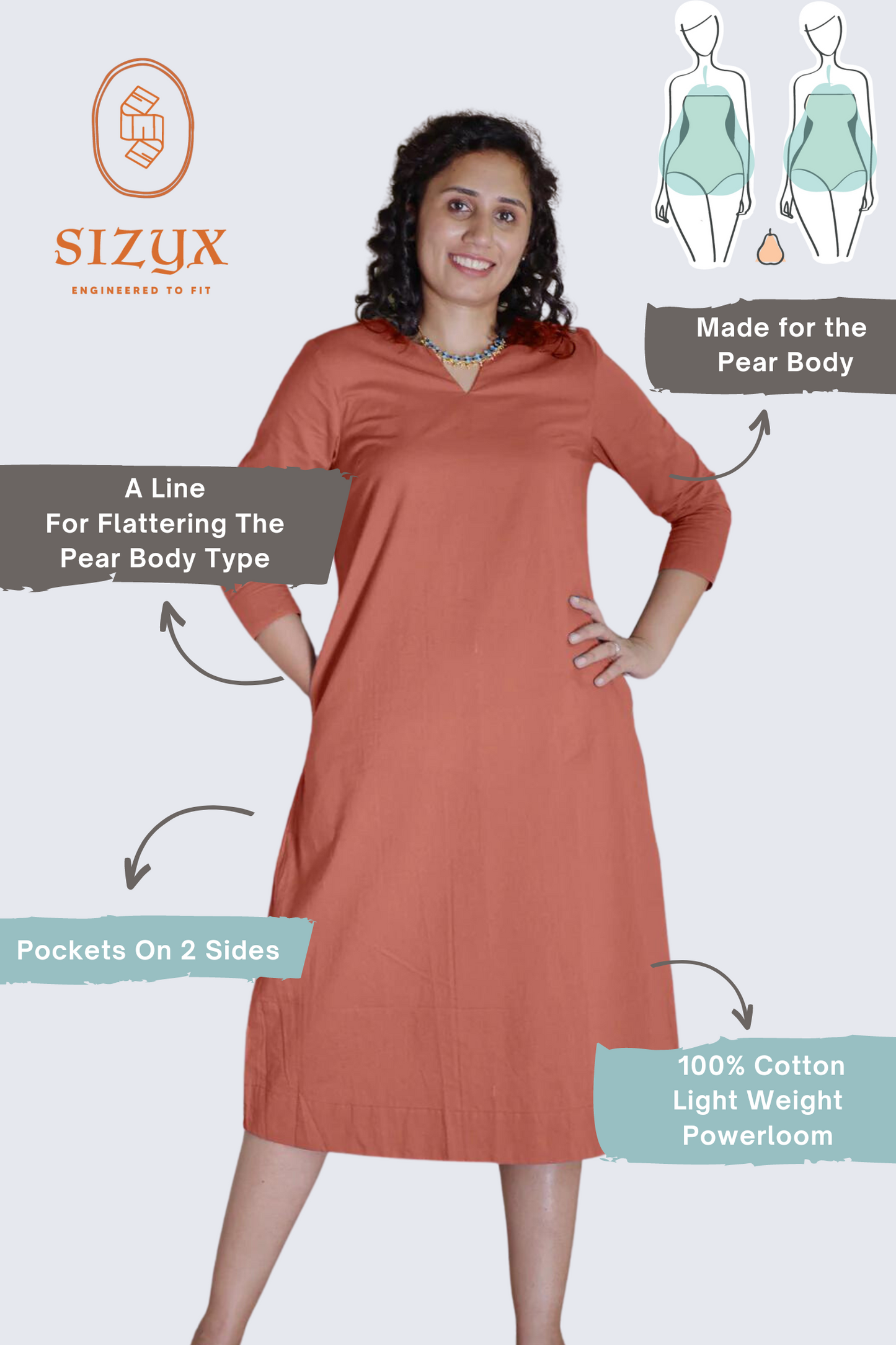 Brown Light Weight Pure Cotton Kurta Midi Dress