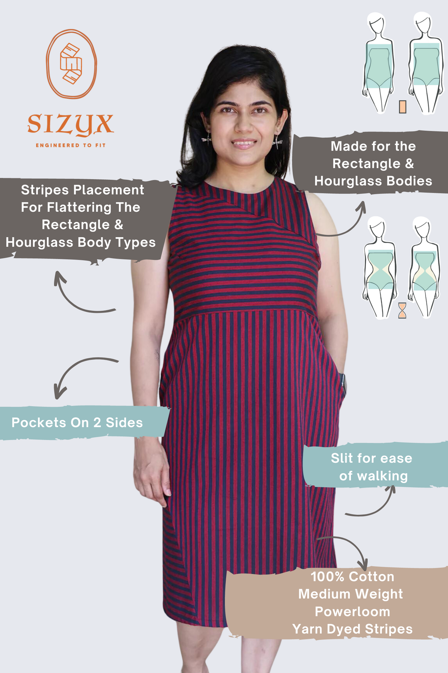 Striped Sleeveless Boat Neck Dress in Navy Blue and Viva Magenta