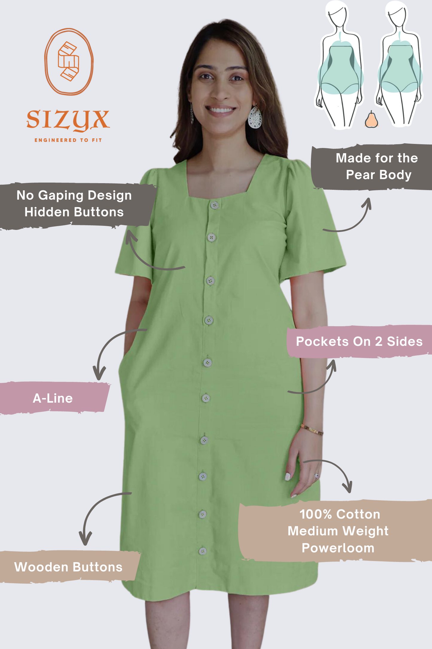 Square Neck A Line Dress in Monotone Solid Sage Green