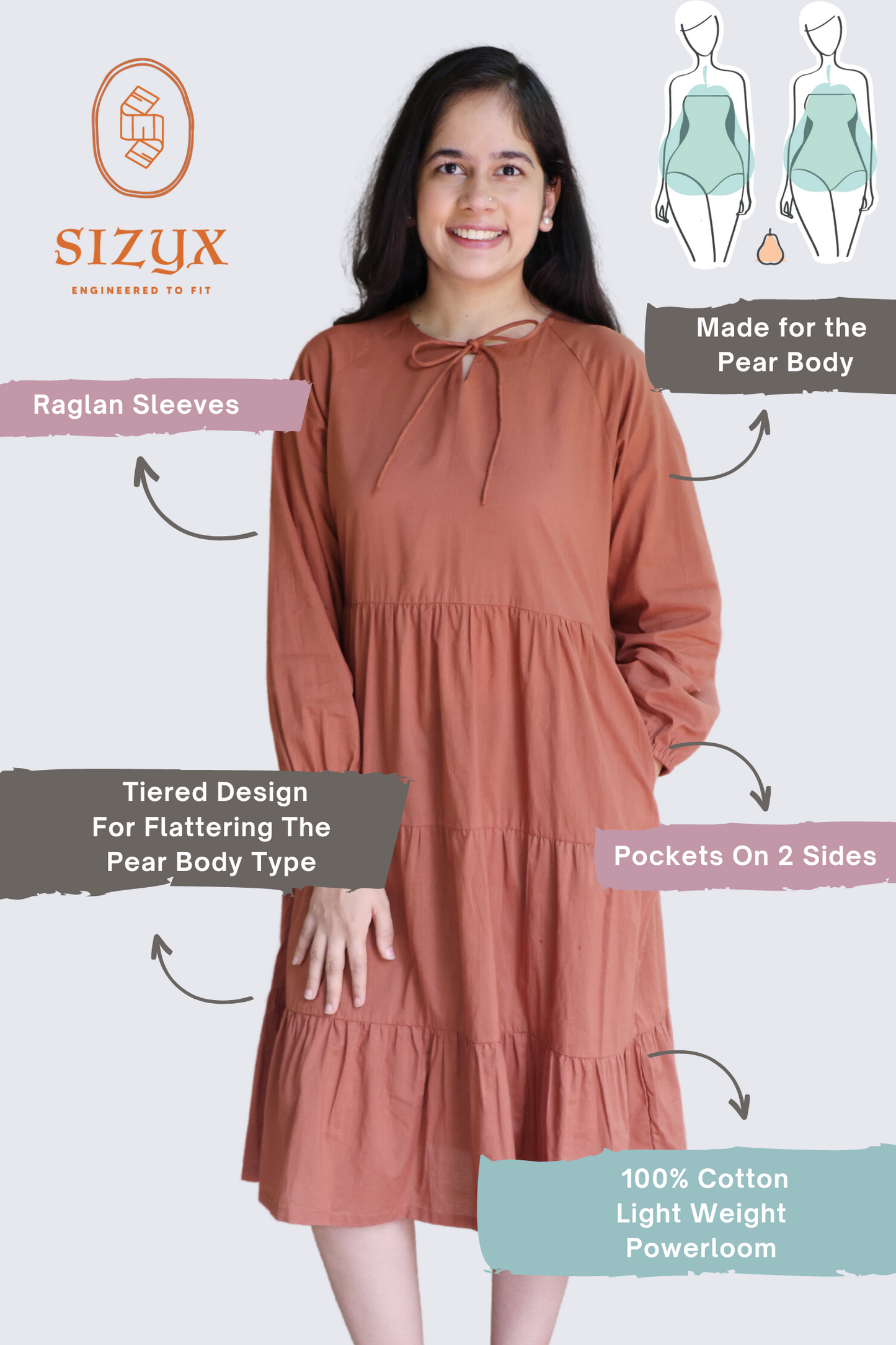 Tiered fine Cotton Brown Dress
