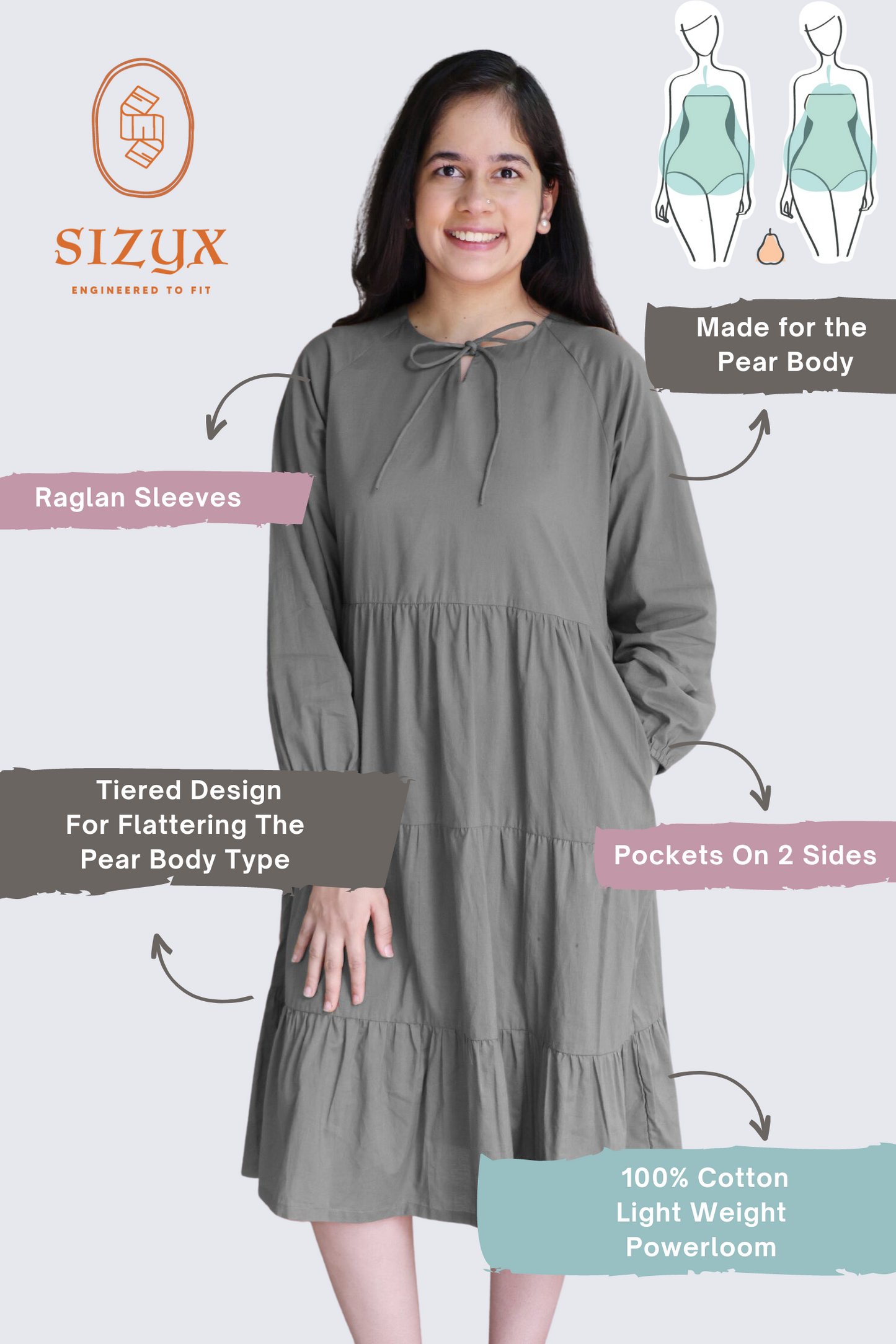 Tiered fine Cotton Grey Dress
