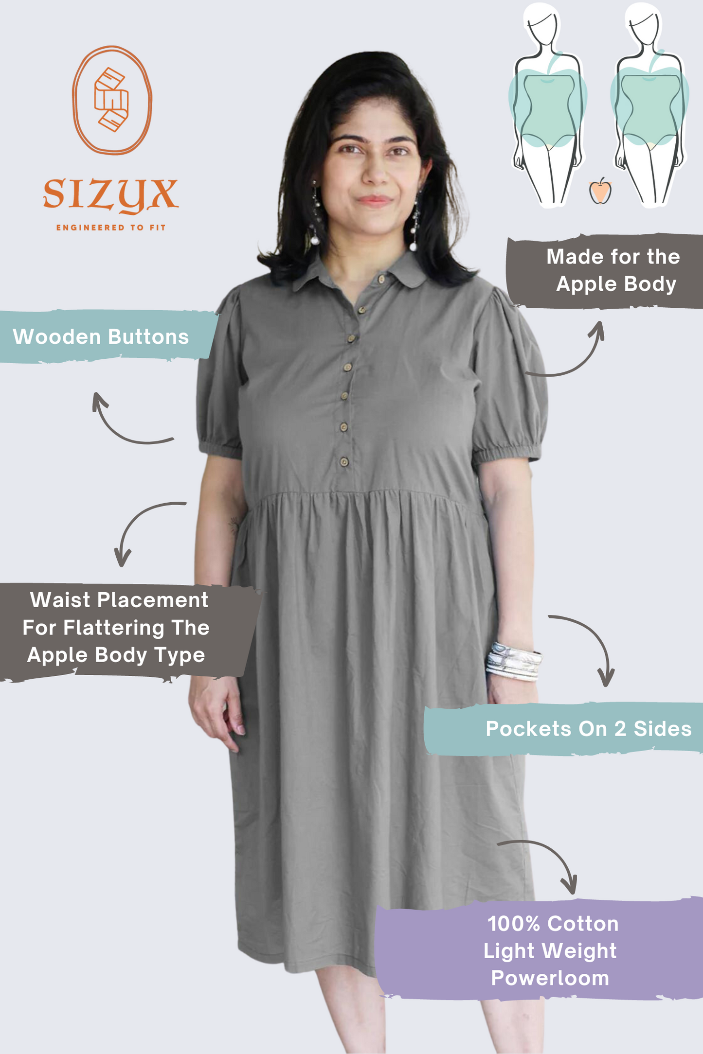Collared Fine Cotton Grey Dress