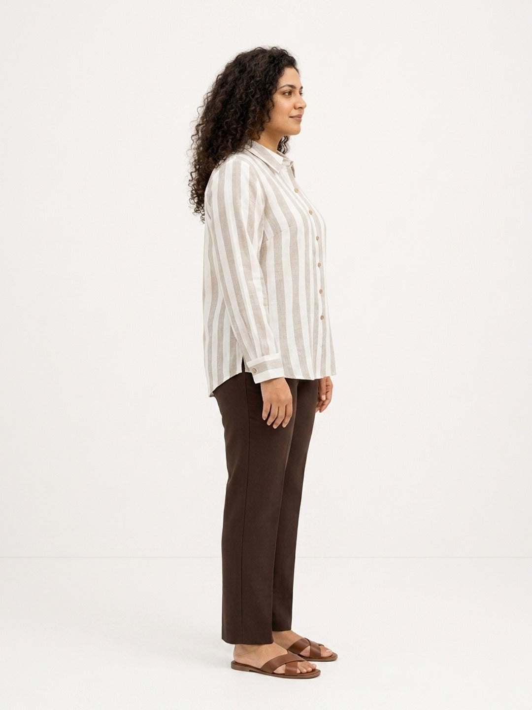 Off White and Beige Striped Timeless Style Shirt