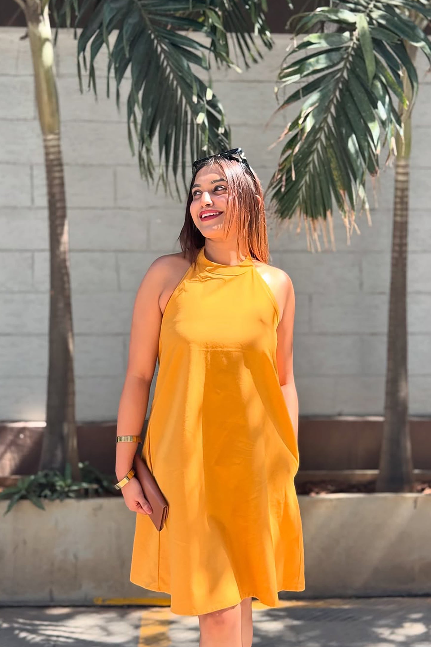 Ochre Luxe Halter Dress