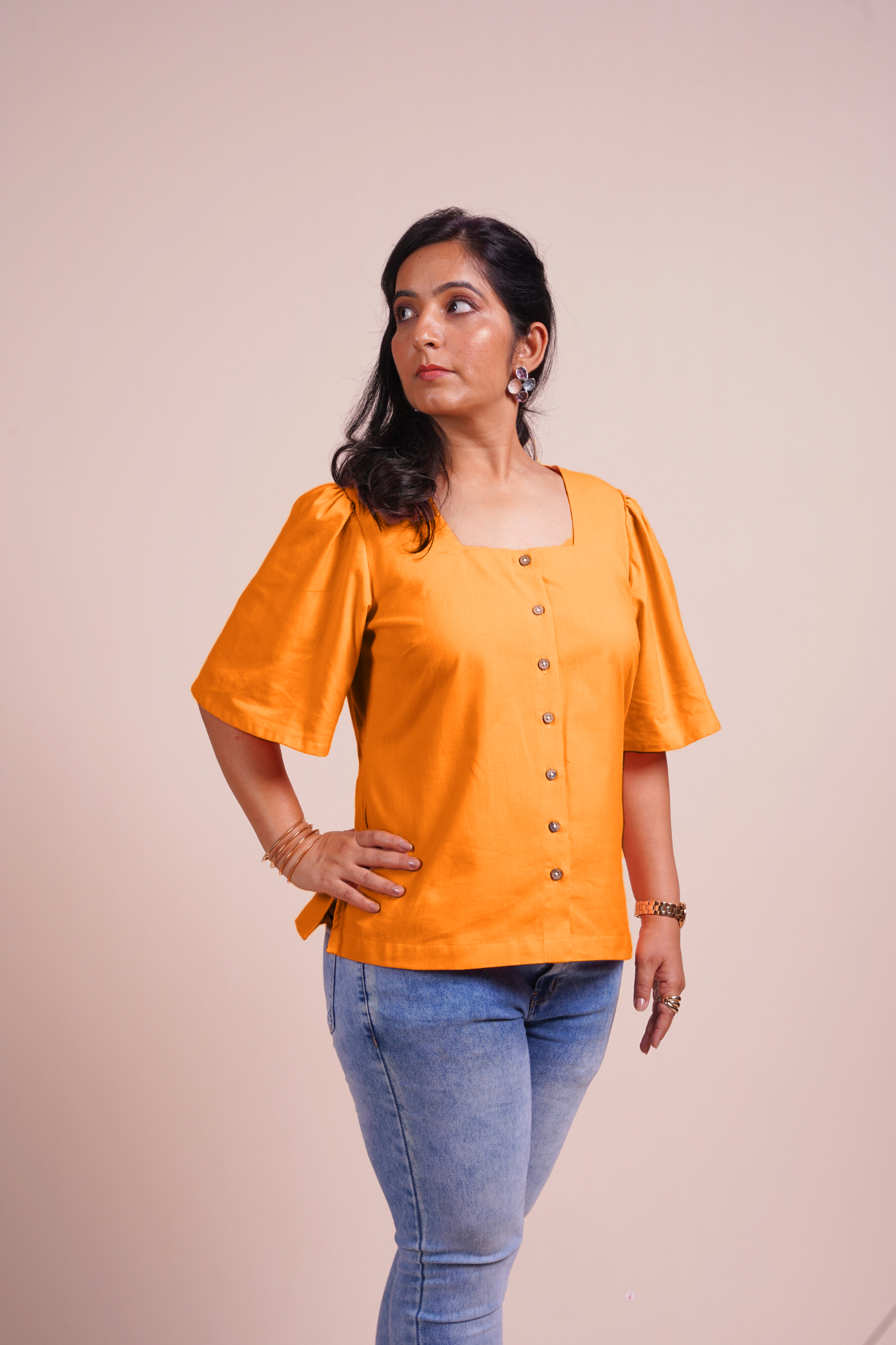Ochre Flared Sleeve Charm Top