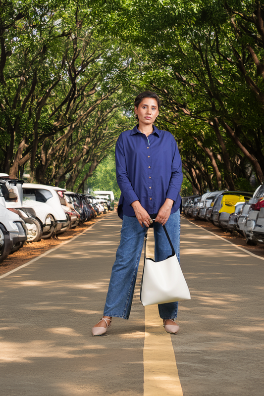 Embroidered Navy Luxe Timeless Style Shirt