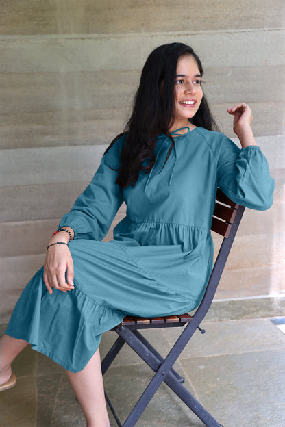 Tiered fine Cotton Teal Dress