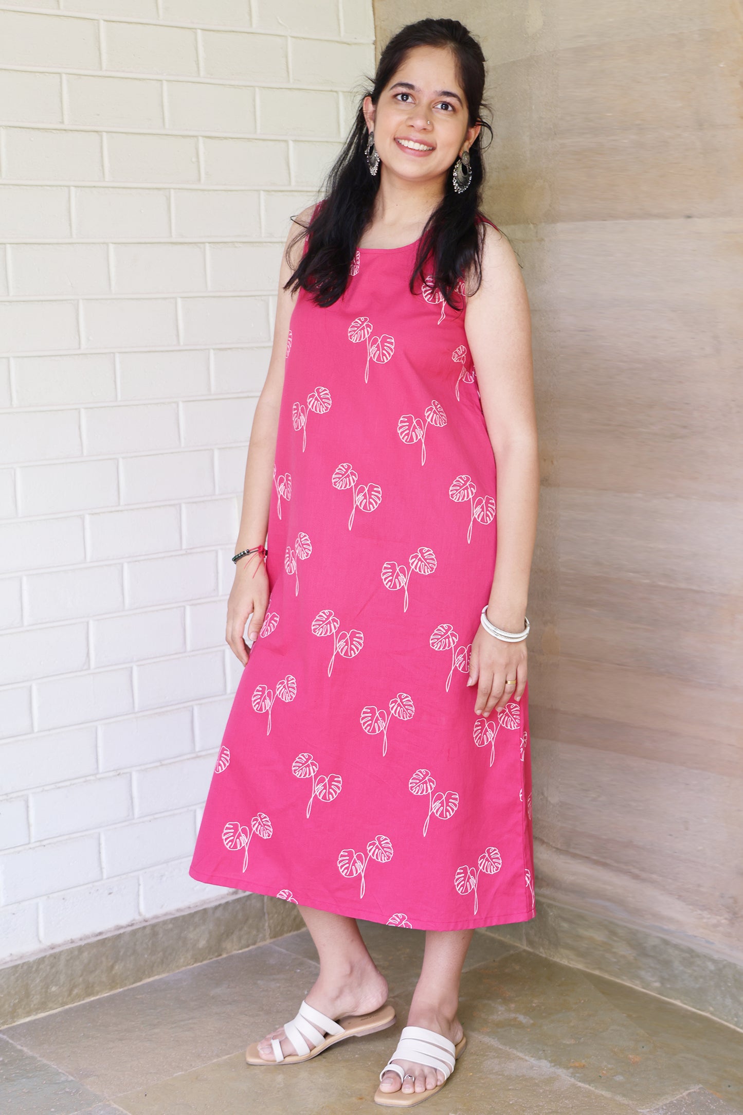 Viva Magenta Botanical Printed Sleeveless Maxi Dress