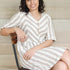 Zigzagged Striped V Neck Off White and Light Brown Dress
