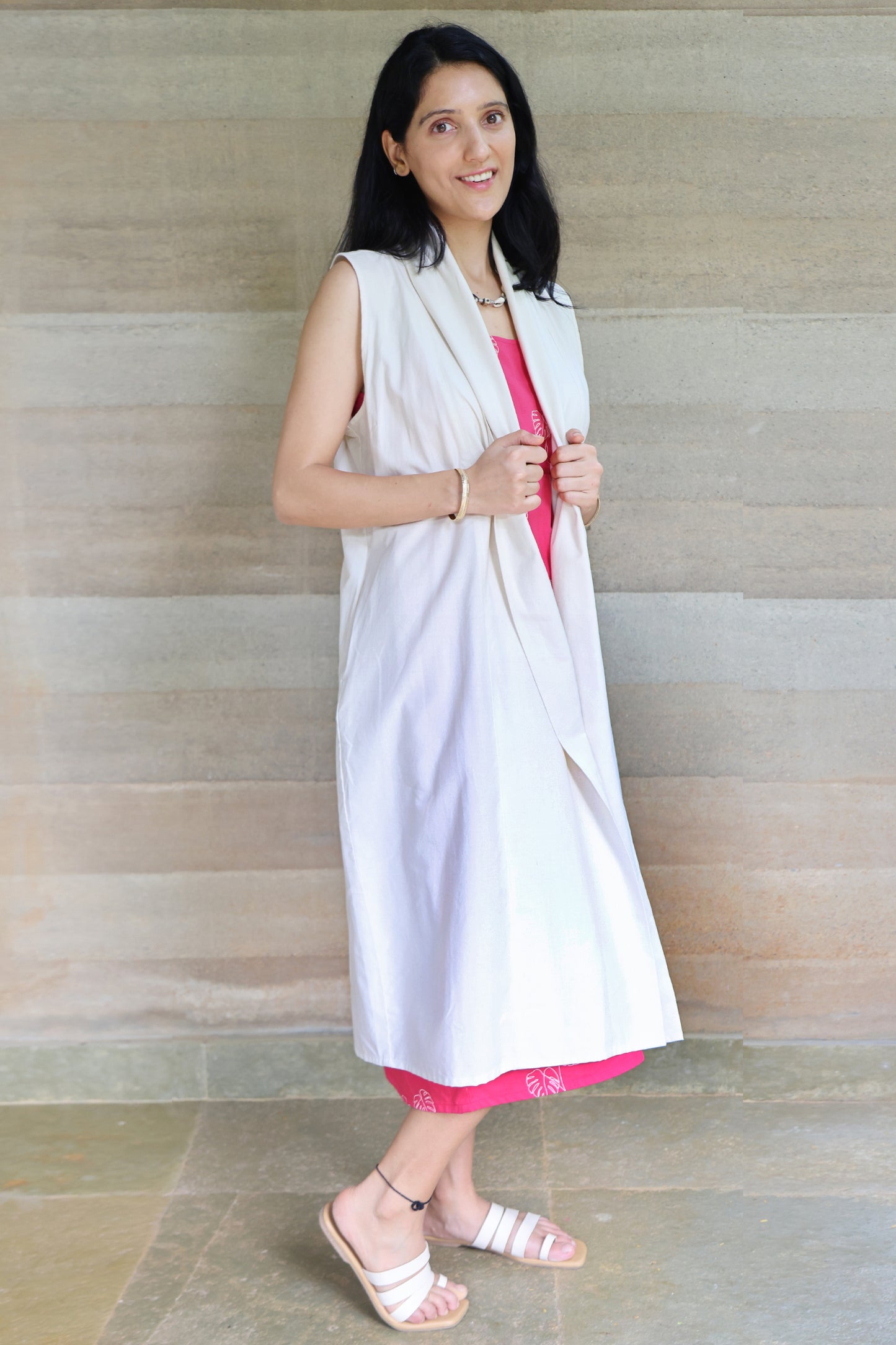 Viva Magenta Medium Weight Cotton Sleeveless Shrug