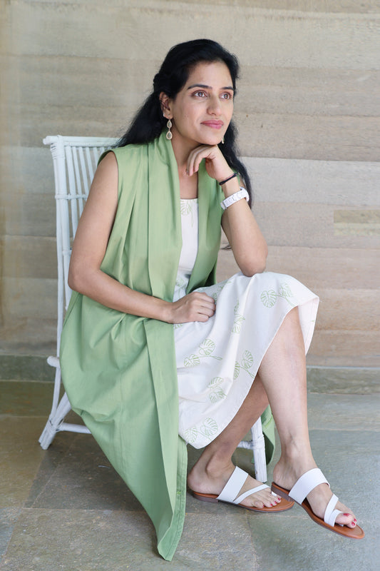 Sage Green Medium Weight Cotton Sleeveless Shrug