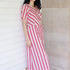 Striped Half Sleeved Wrap Around Dress in Off White and Red