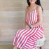 Off White and Red Striped Godet Dress