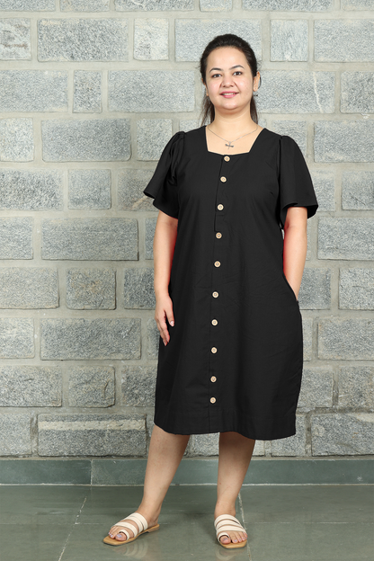 Square Neck A Line Dress in Monotone Solid Viva Magenta